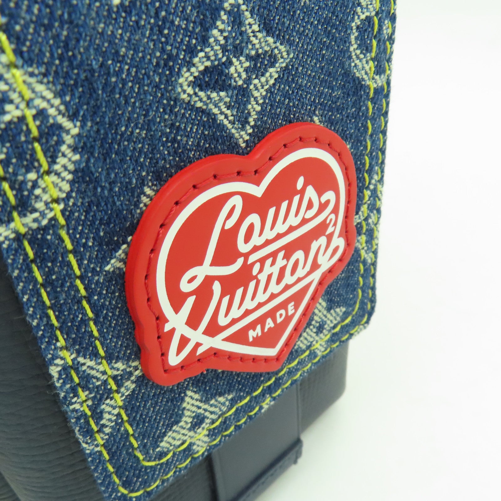 LOUIS VUITTON Monogram Denim Flap Double Phone Pouch金扣肩背袋深藍色