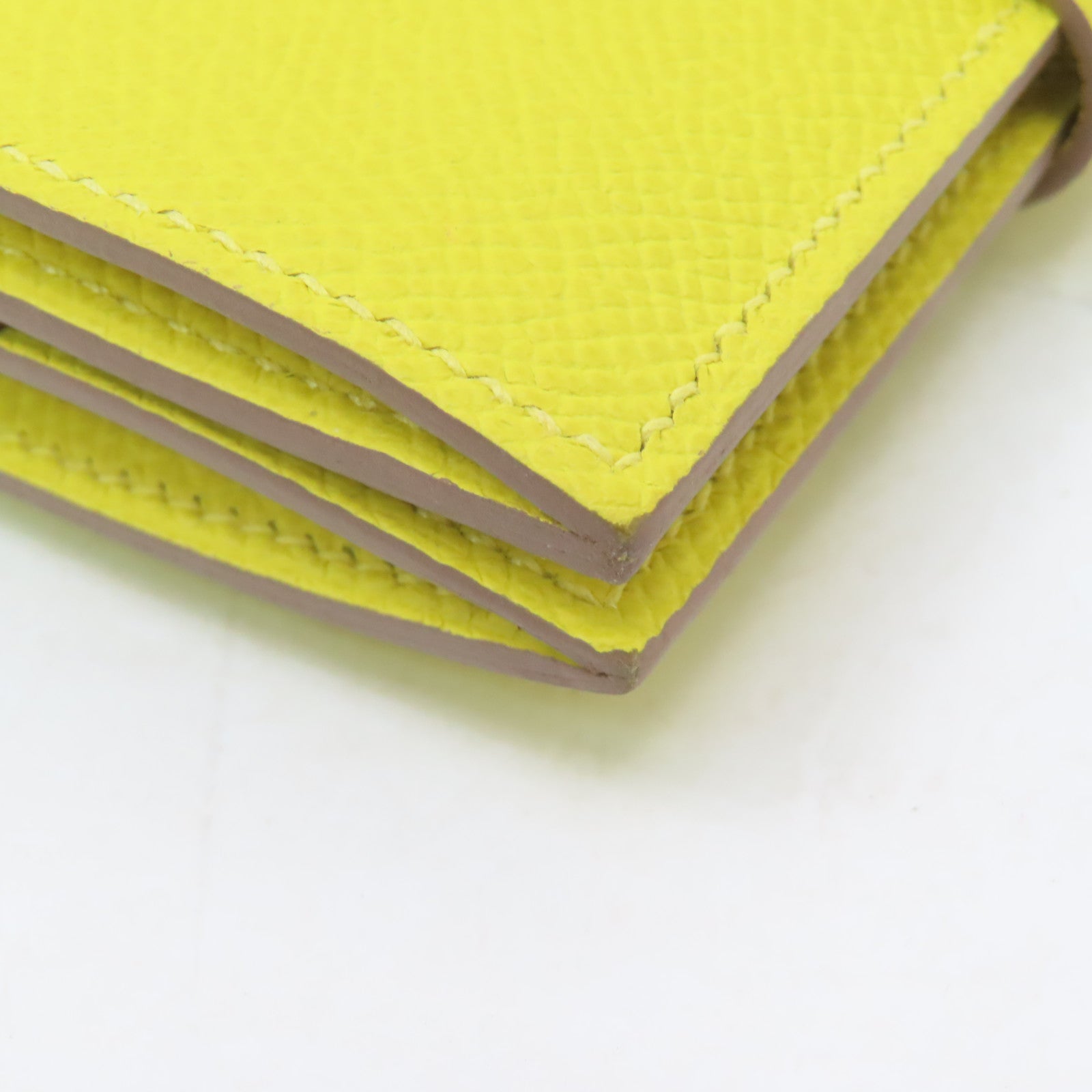 HERMES Epsom皮革Bearn Card Holder銀扣卡片套檸檬黄色