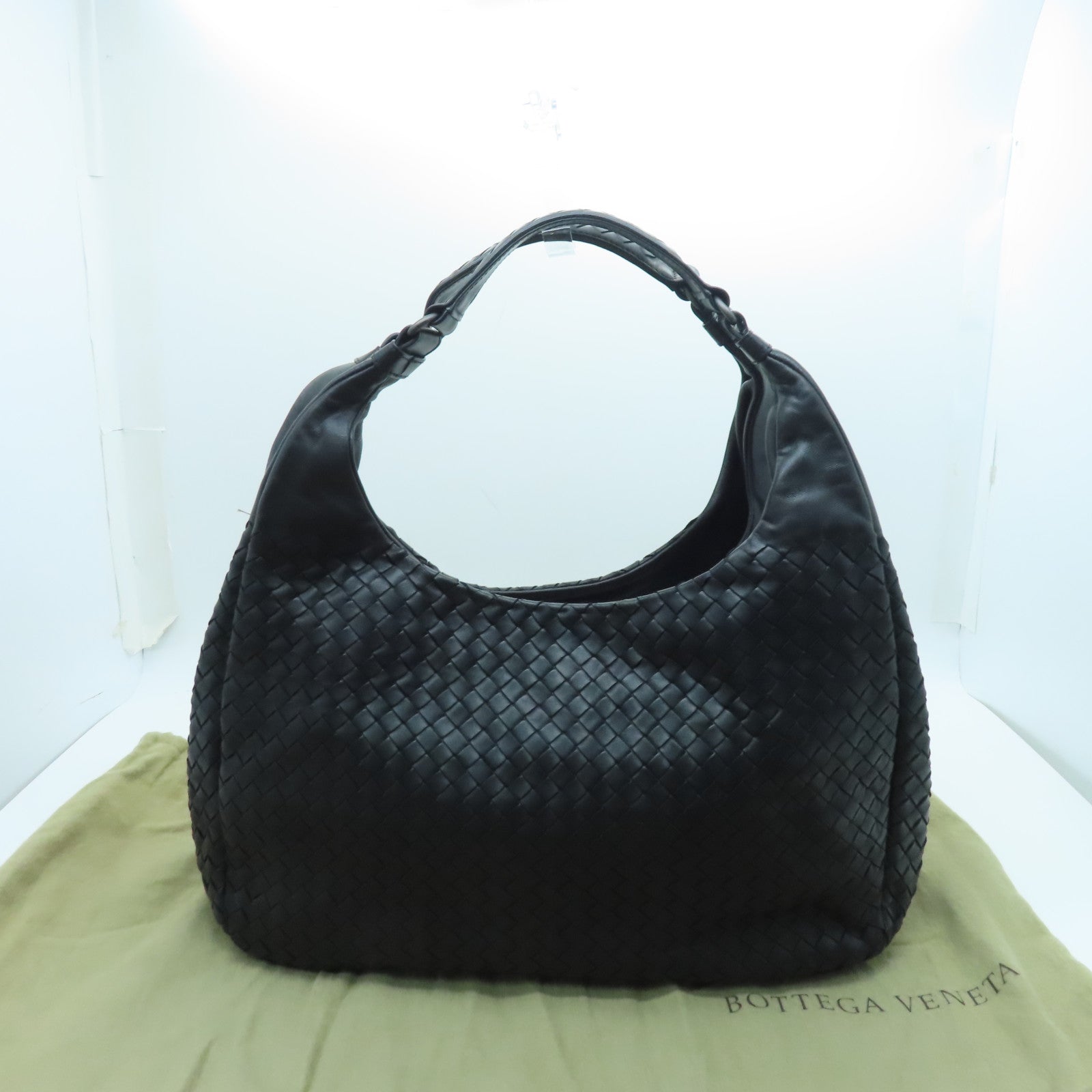 BOTTEGA VENETA Sheepskin Leather Shoulder Bag Black Buckle Black