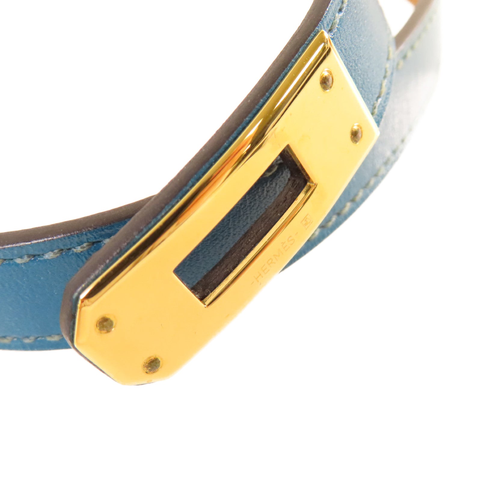 HERMES Box Calf皮革Kelly Double Tour XS Bracelet金扣手鏈Cobalt鈷藍色