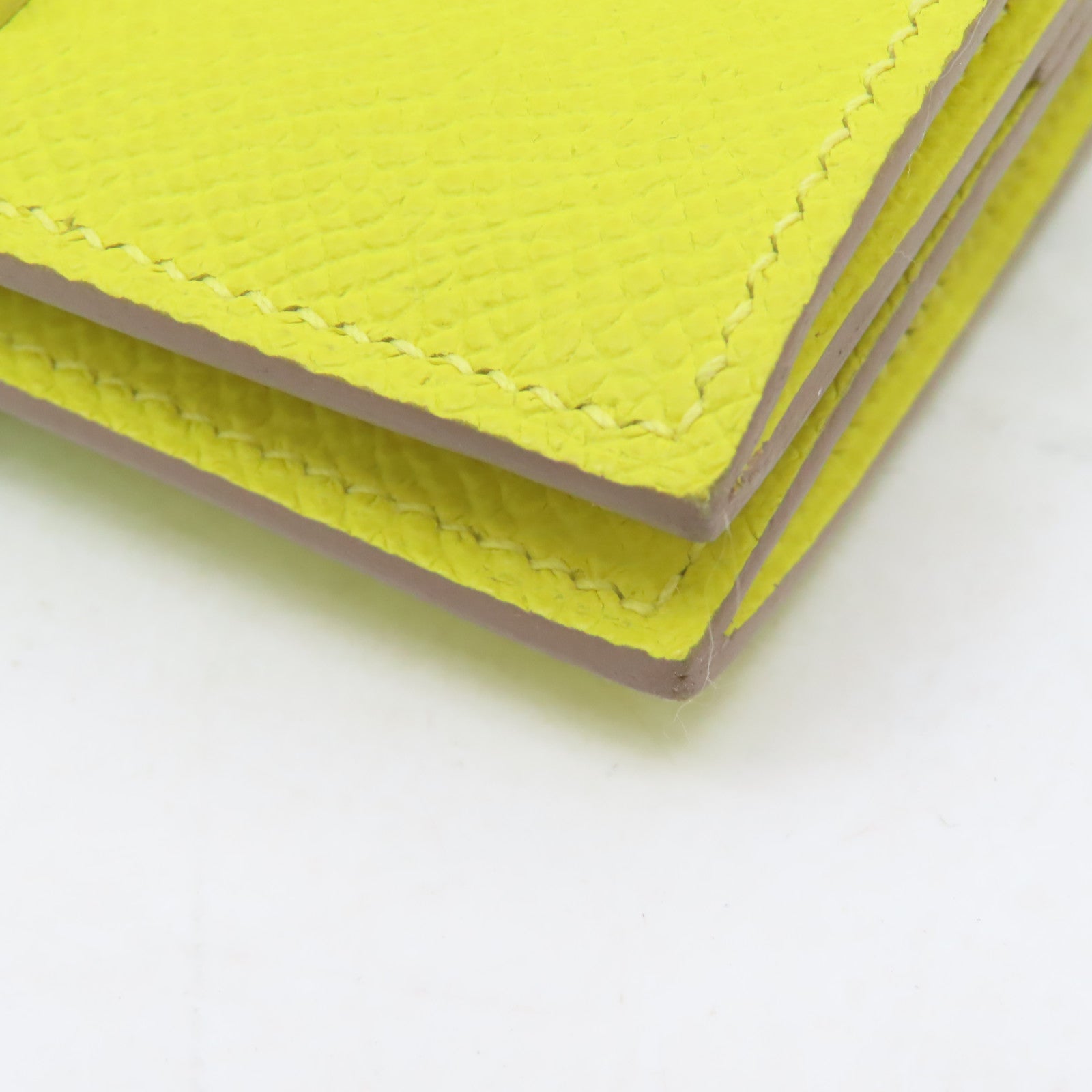 HERMES Epsom皮革Bearn Card Holder銀扣卡片套檸檬黄色