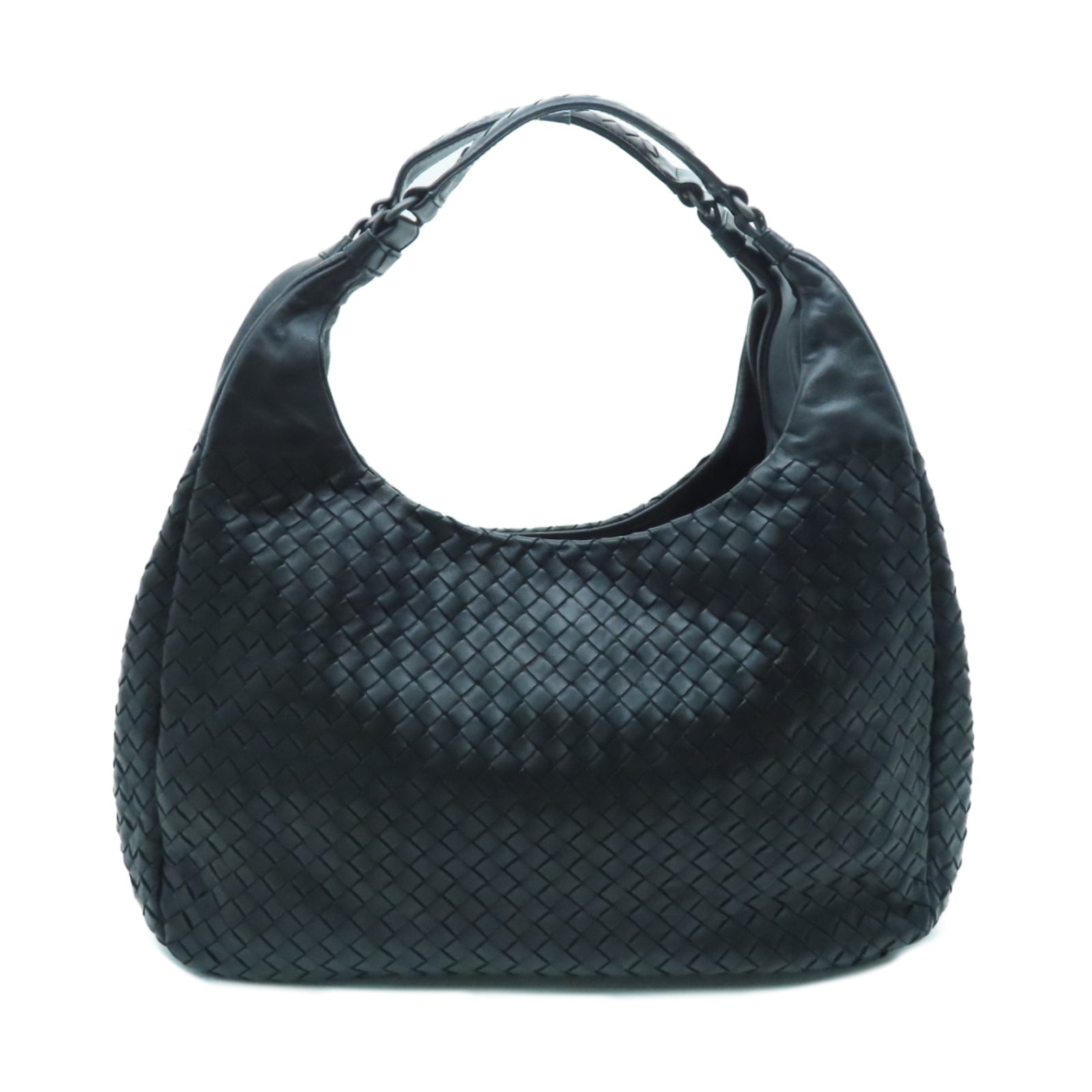 BOTTEGA VENETA Sheepskin Leather Shoulder Bag Black Buckle Black