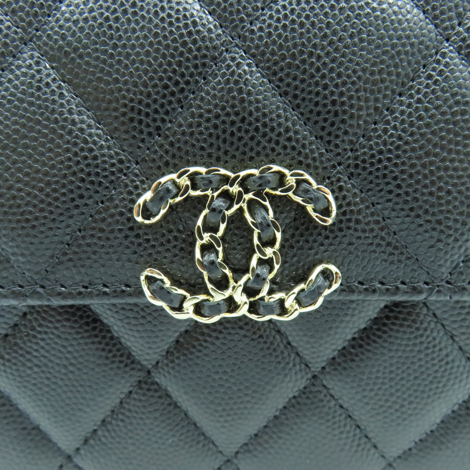 CHANEL 菱格Caviar皮革Chain Shoulder銀扣鏈帶手挽肩背兩用袋黑色