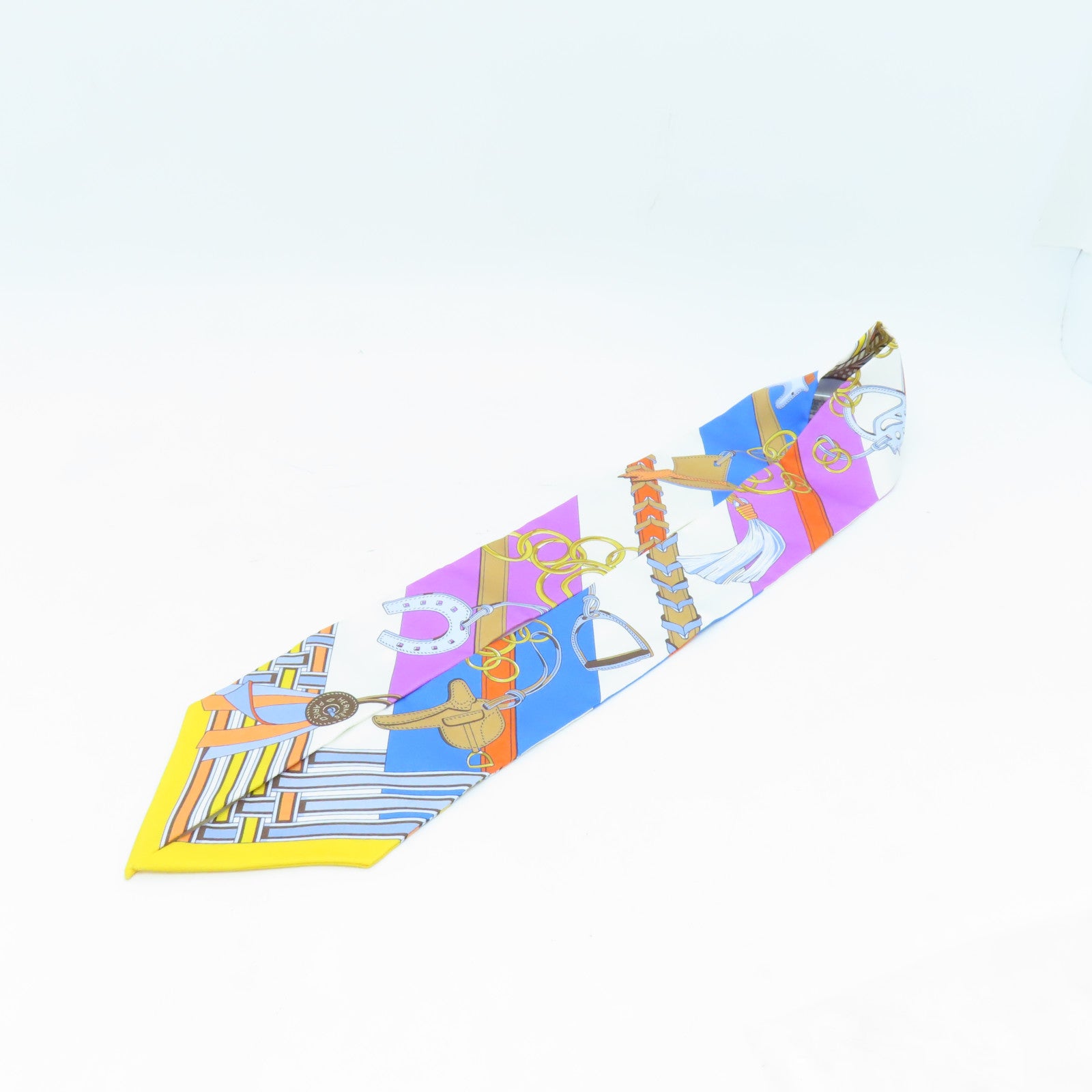 HERMES 丝质Twilly丝巾蓝色/白色/紫色