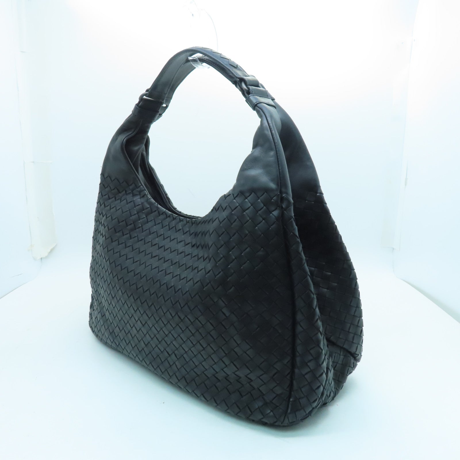 BOTTEGA VENETA Sheepskin Leather Shoulder Bag Black Buckle Black