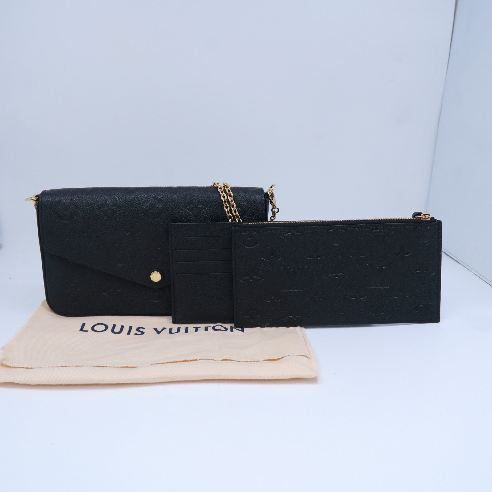 LOUIS VUITTON Monogram Empreinte Felicie Pochette金扣鏈帶肩背袋黑色