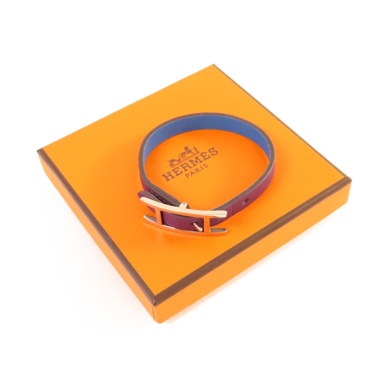 HERMES Swift皮革Behapi XS Bracelet銀扣手鏈紫色/藍色