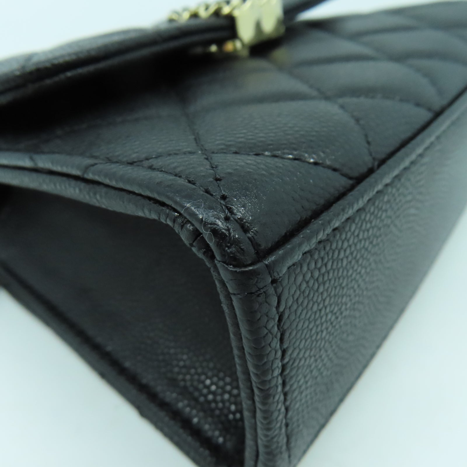CHANEL 菱格Caviar皮革Chain Shoulder銀扣鏈帶手挽肩背兩用袋黑色