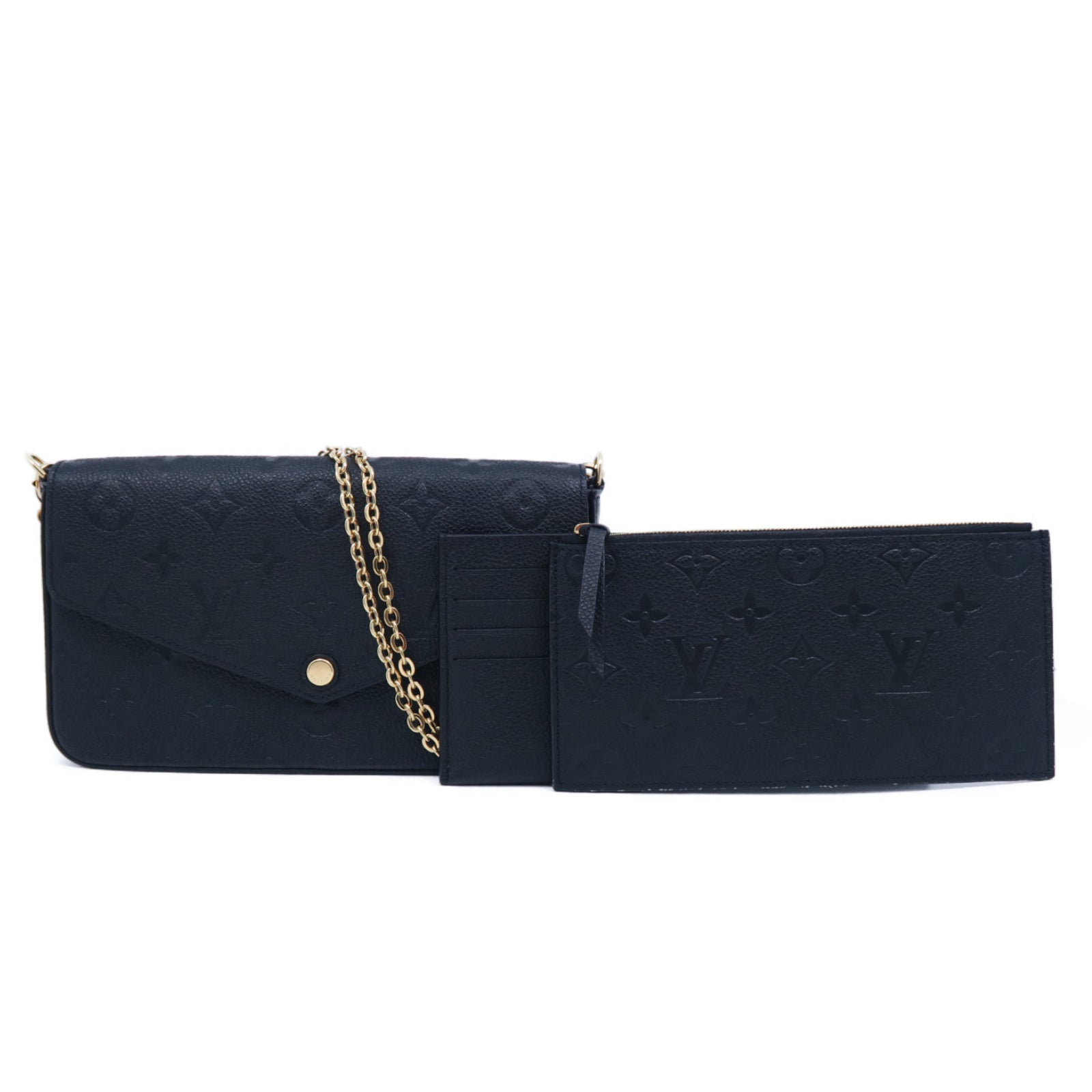 LOUIS VUITTON Monogram Empreinte Felicie Pochette金扣鏈帶肩背袋黑色