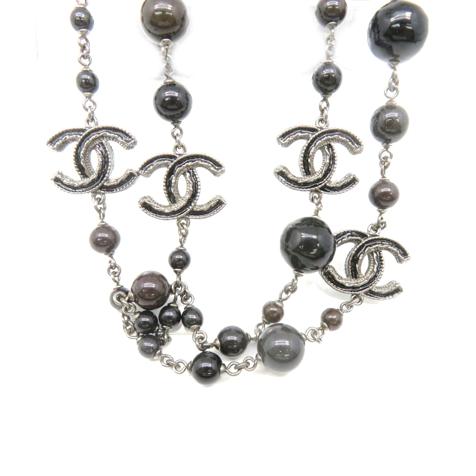 CHANEL Metal / Imitation Pearl CC Necklace Black