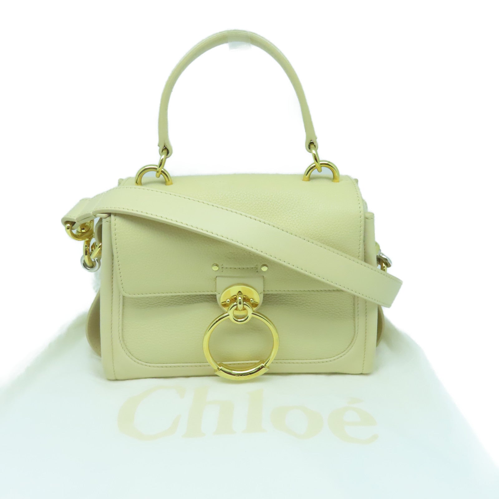 Chloe 牛皮皮革Mini Tess Day Bag金扣手挽肩背兩用袋米色