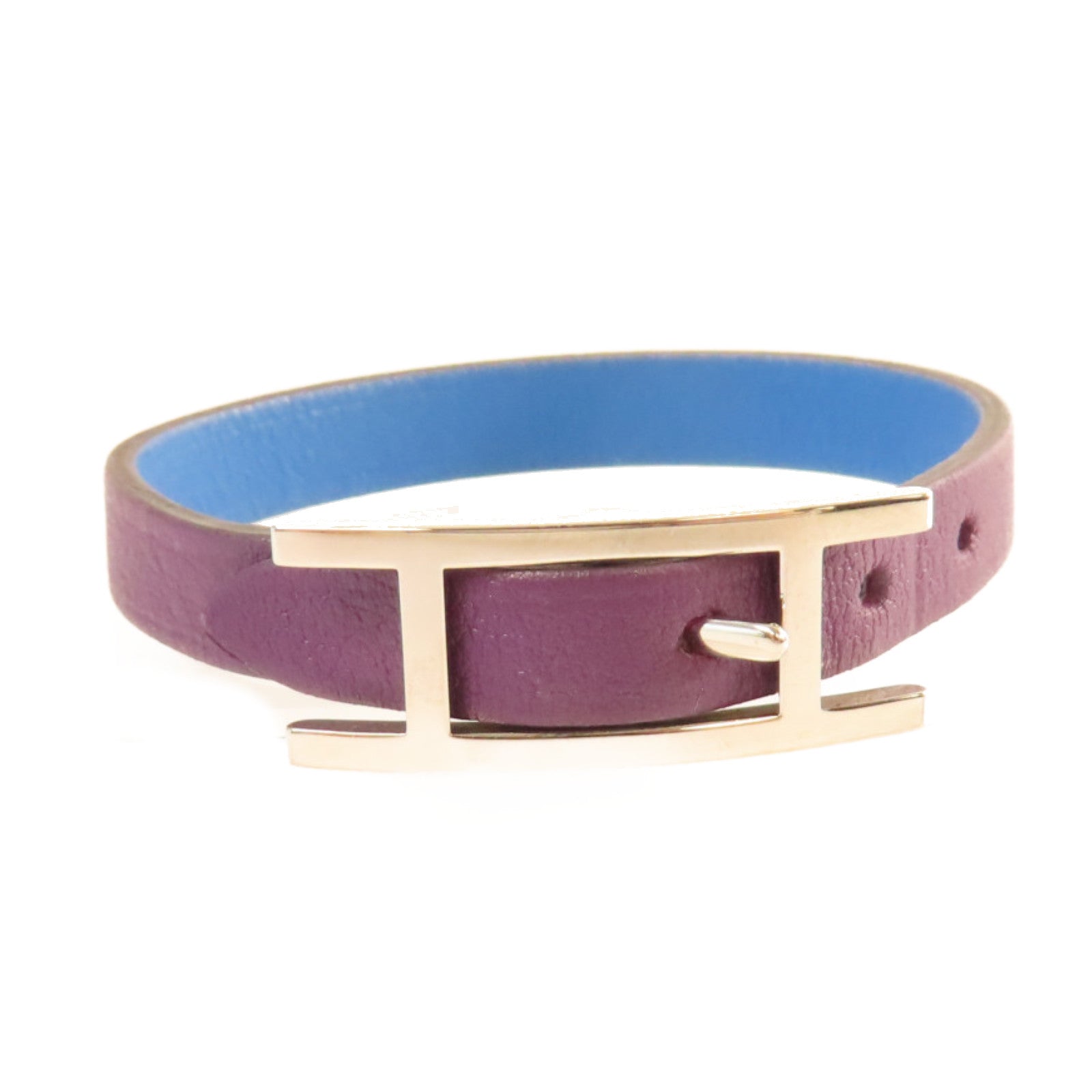 HERMES Swift皮革Behapi XS Bracelet銀扣手鏈紫色/藍色