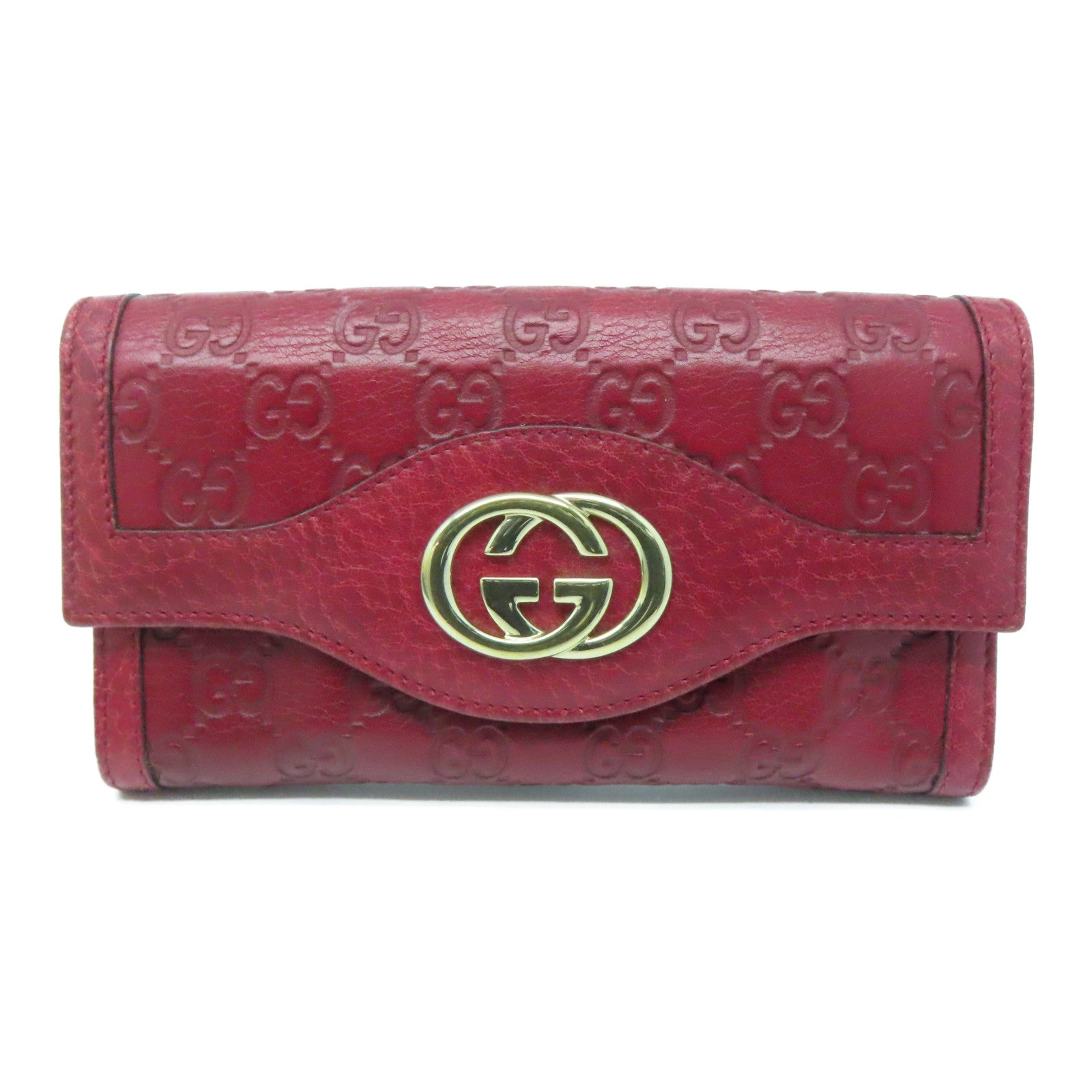 GUCCI 牛皮皮革Long Wallet金扣长钱包红色