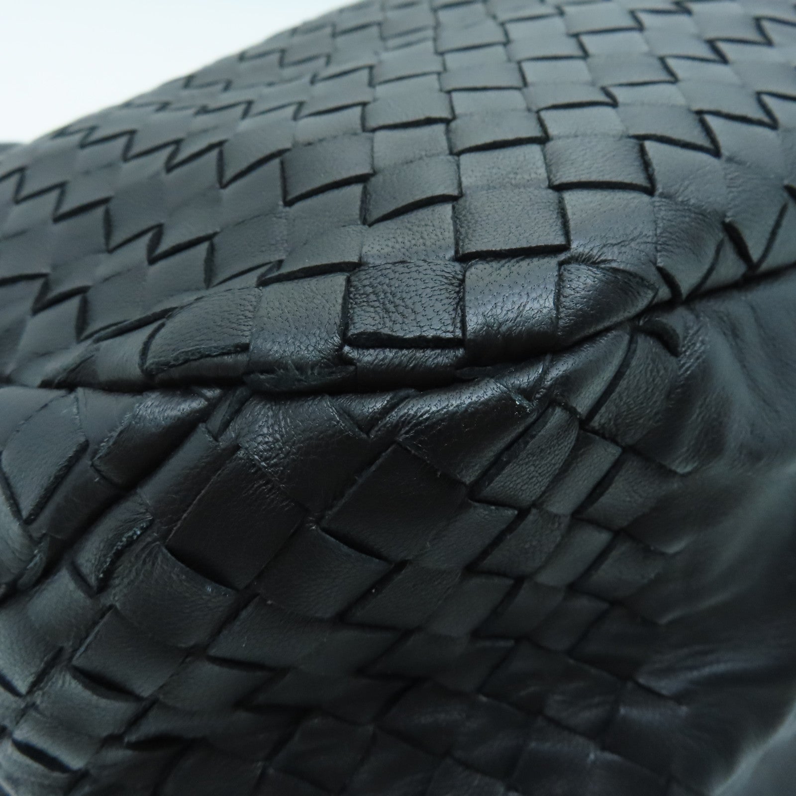 BOTTEGA VENETA Sheepskin Leather Shoulder Bag Black Buckle Black