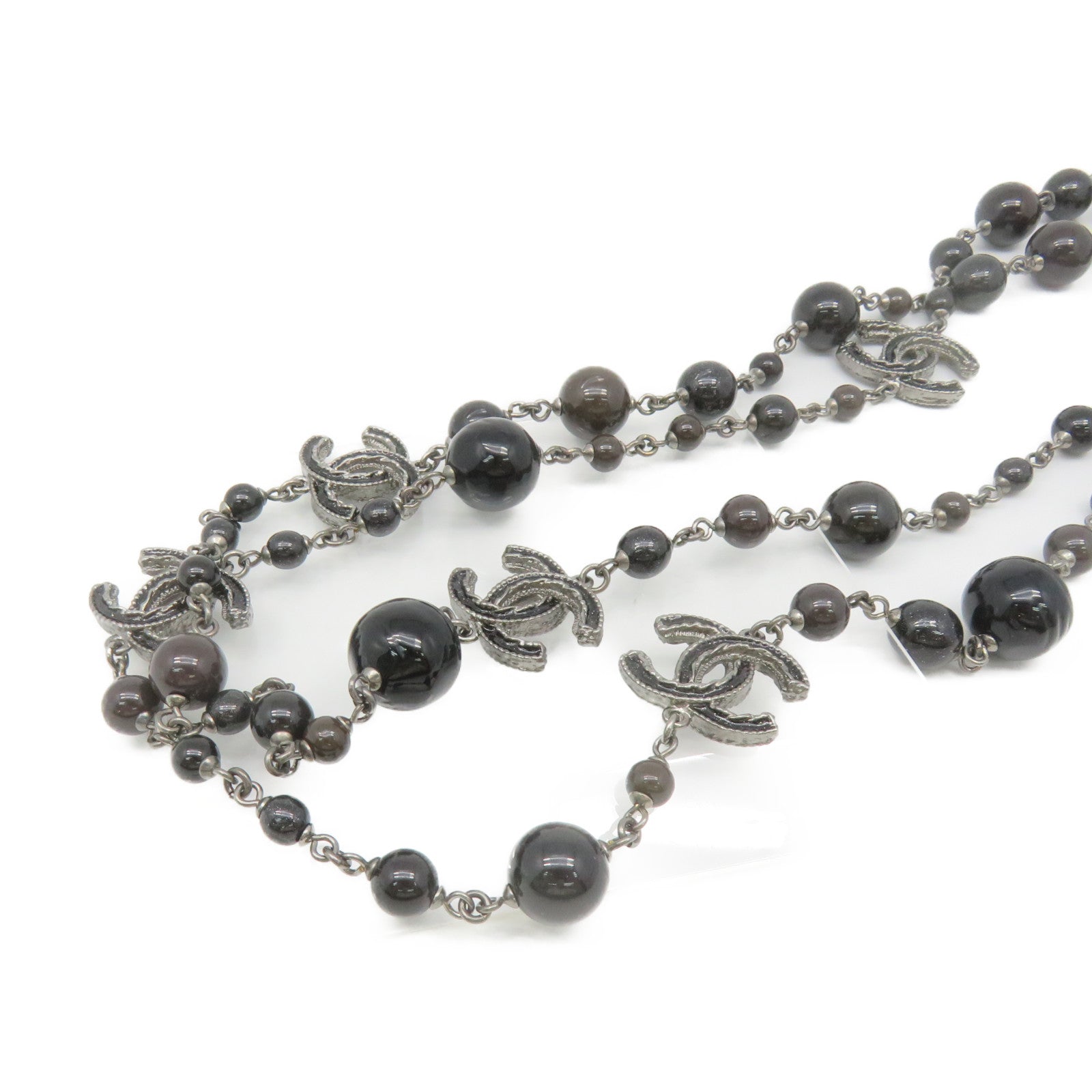CHANEL Metal / Imitation Pearl CC Necklace Black