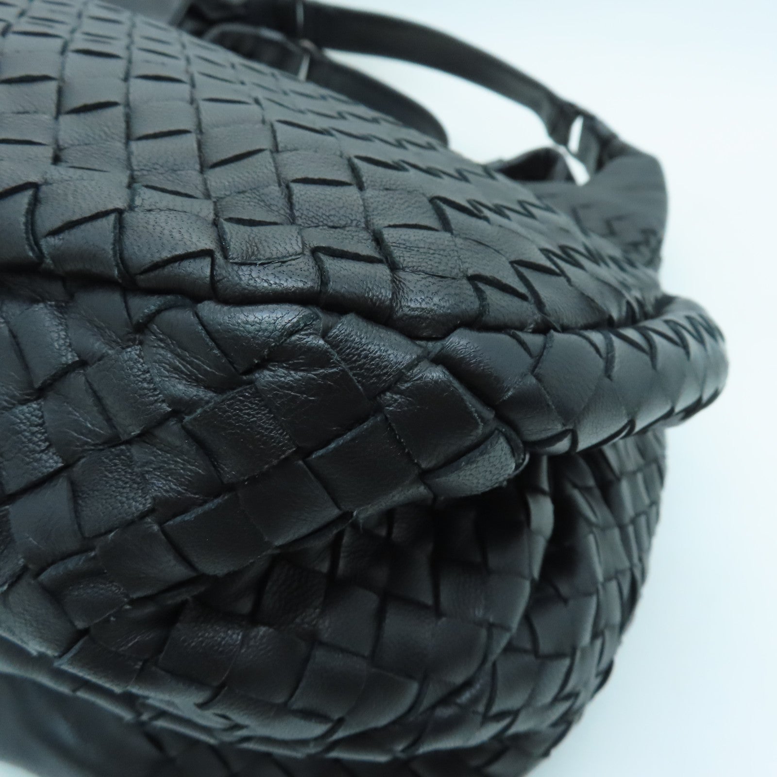 BOTTEGA VENETA Sheepskin Leather Shoulder Bag Black Buckle Black