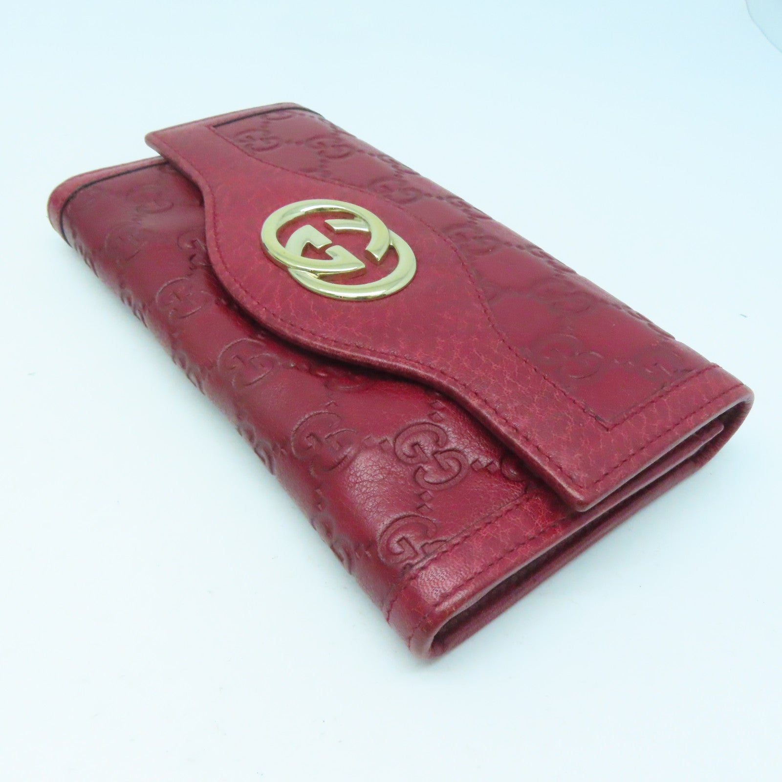 GUCCI 牛皮皮革Long Wallet金扣长钱包红色