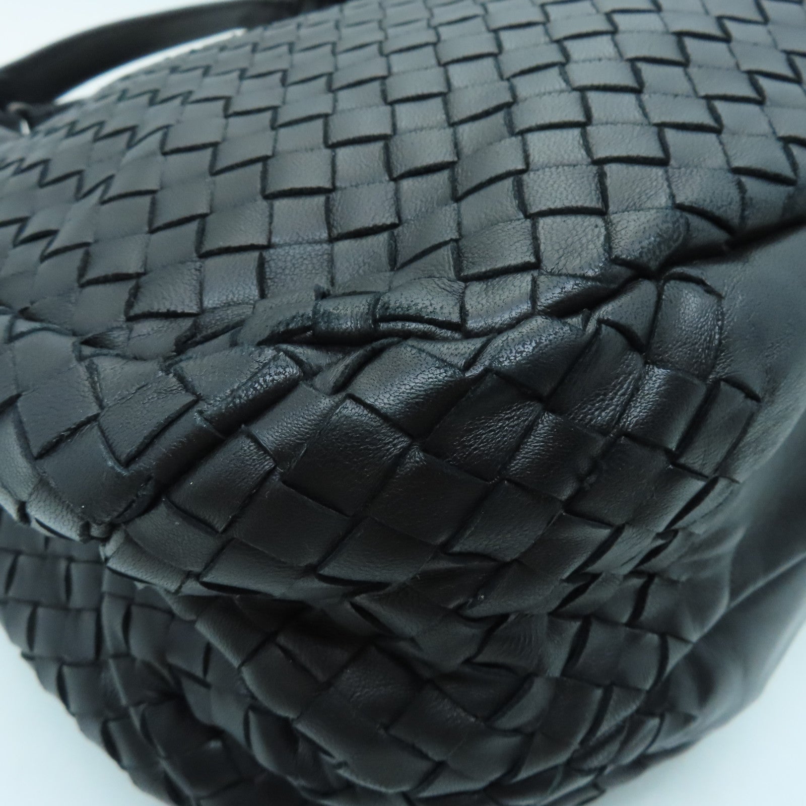 BOTTEGA VENETA Sheepskin Leather Shoulder Bag Black Buckle Black