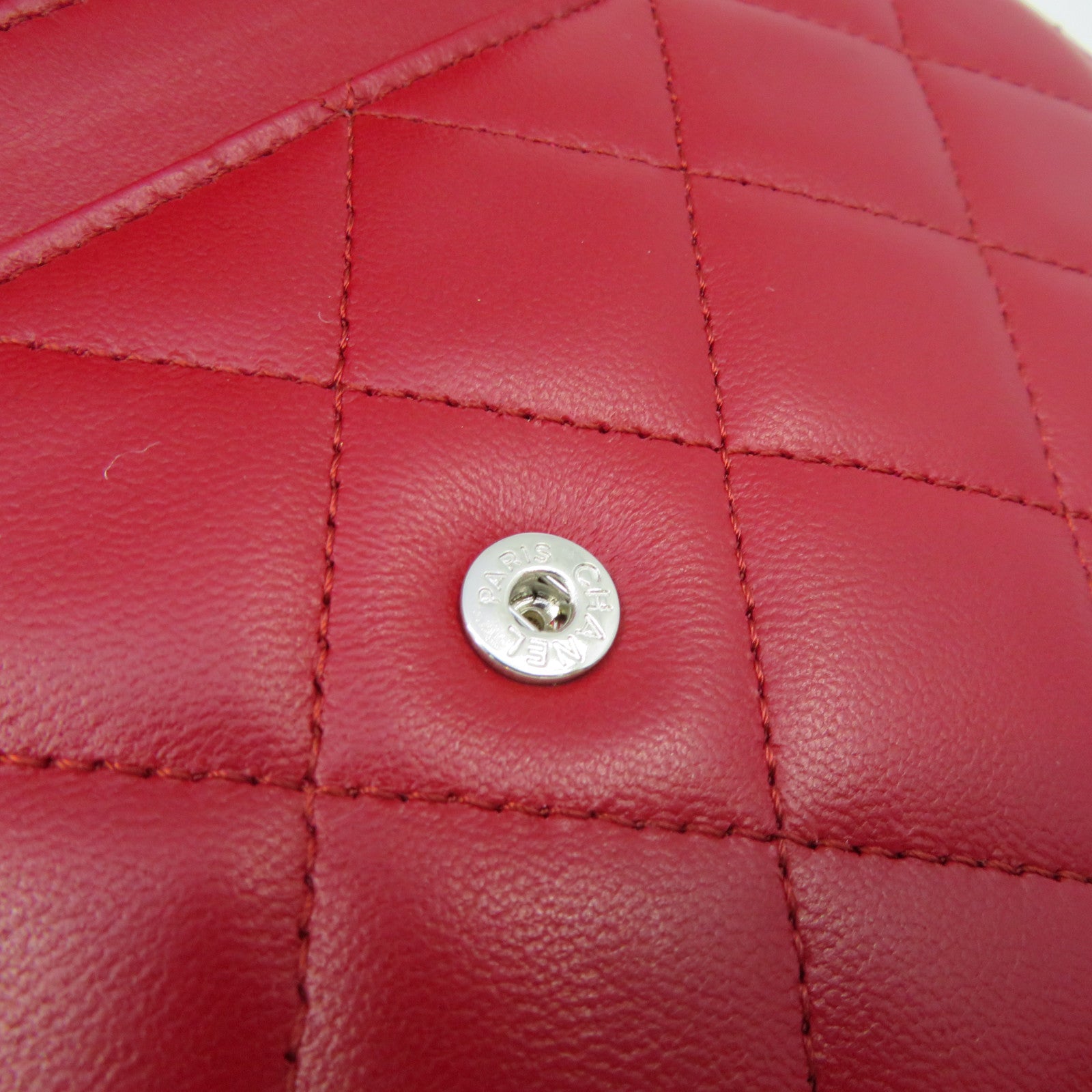 CHANEL 菱格羊皮皮革WOC Chain Shoulder Bag銀扣鏈帶錢包肩背袋紅色