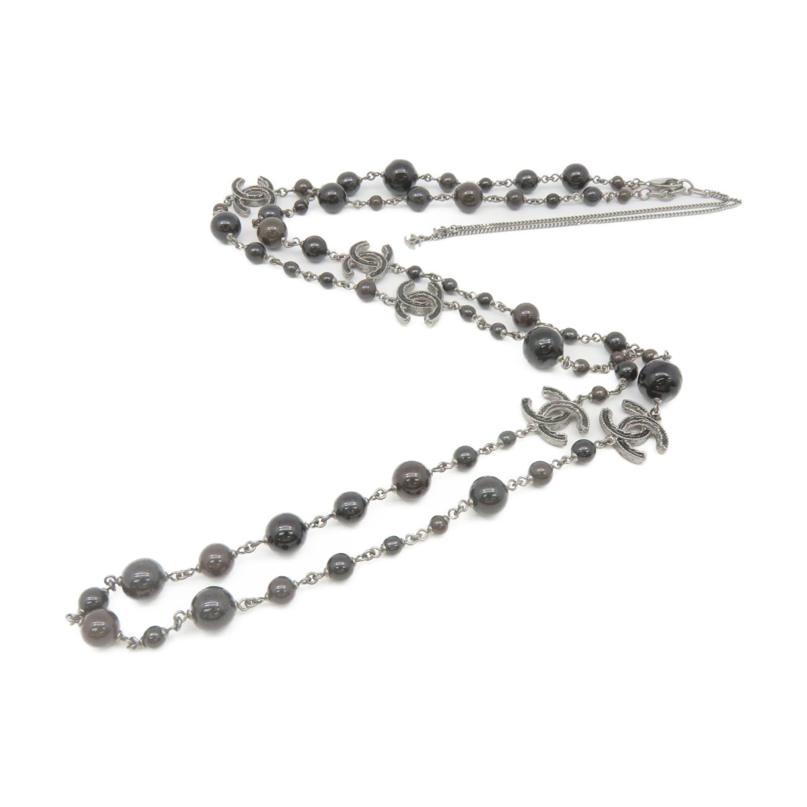 CHANEL Metal / Imitation Pearl CC Necklace Black