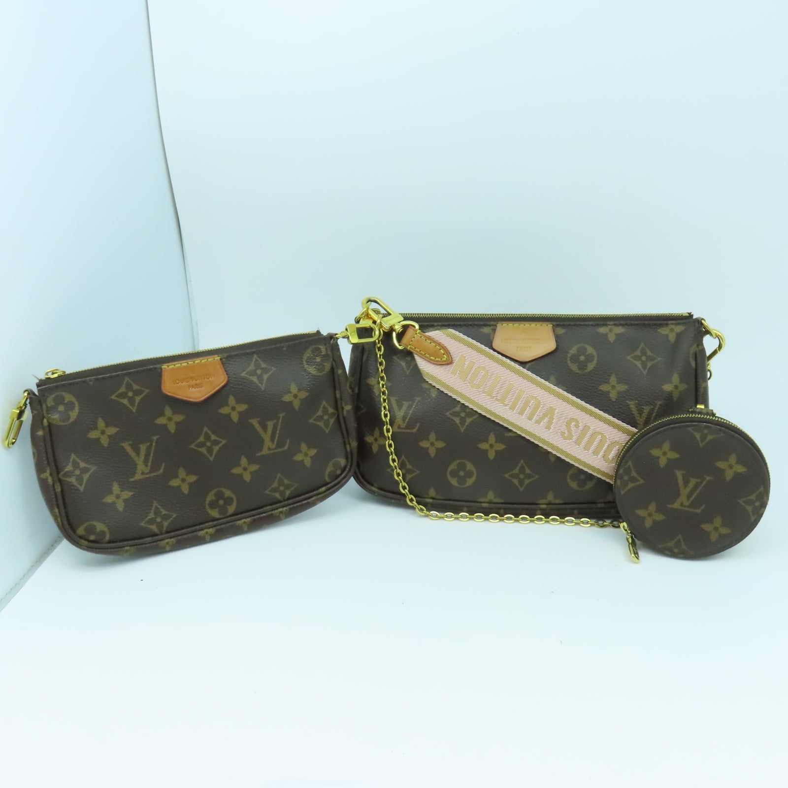 LOUIS VUITTON Monogram Multipochette Accessories金扣手挽肩背兩用袋啡色