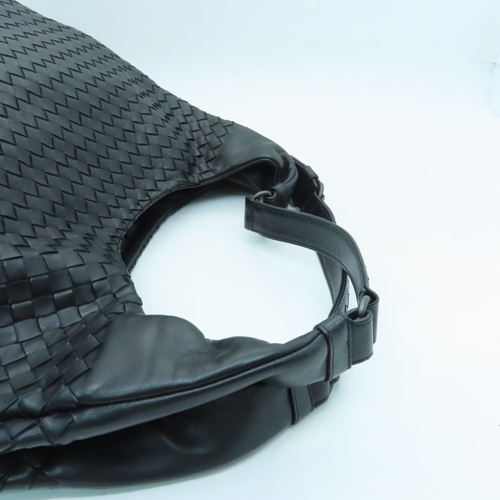 BOTTEGA VENETA Sheepskin Leather Shoulder Bag Black Buckle Black