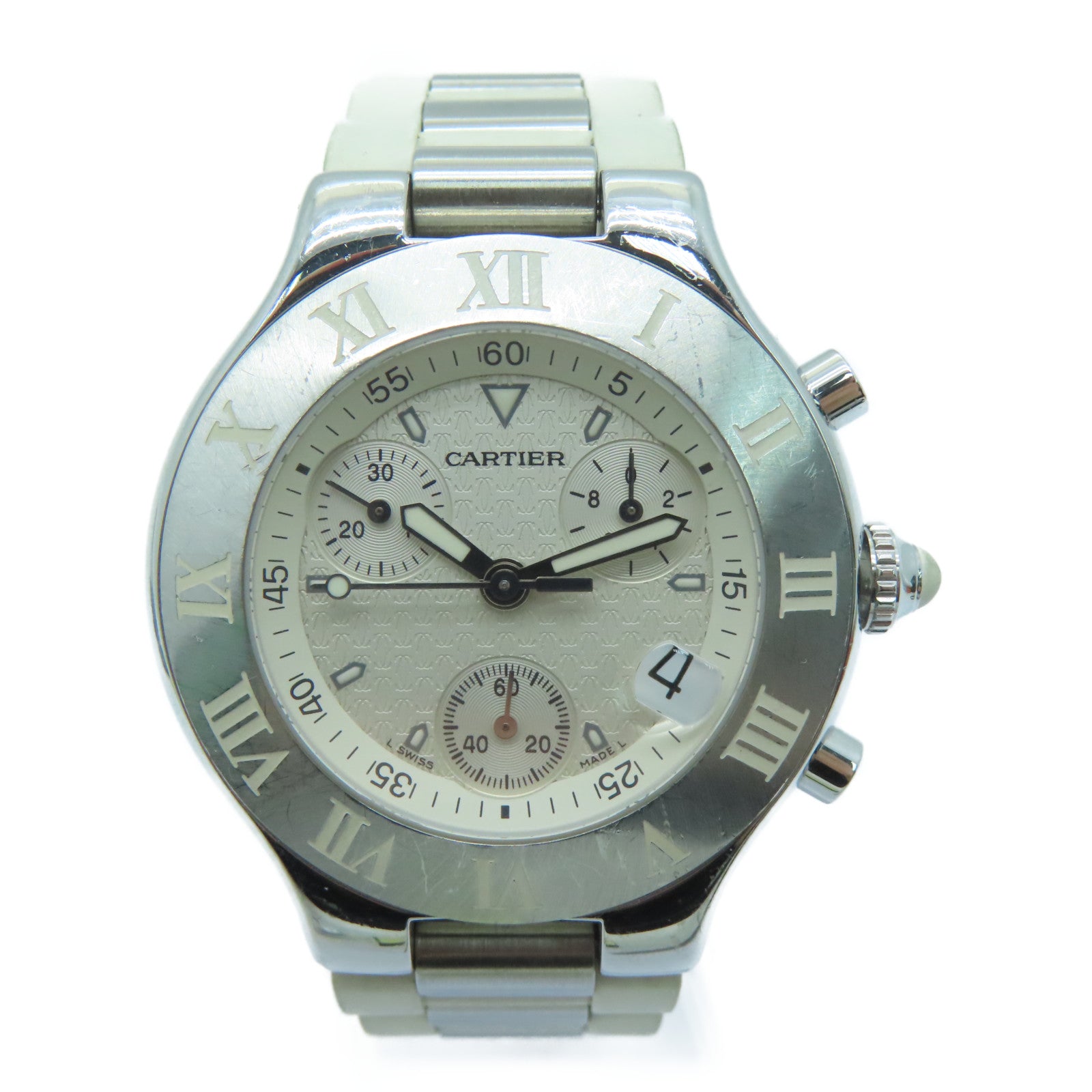 CARTIER 不锈钢/橡胶带手表石英机芯白色