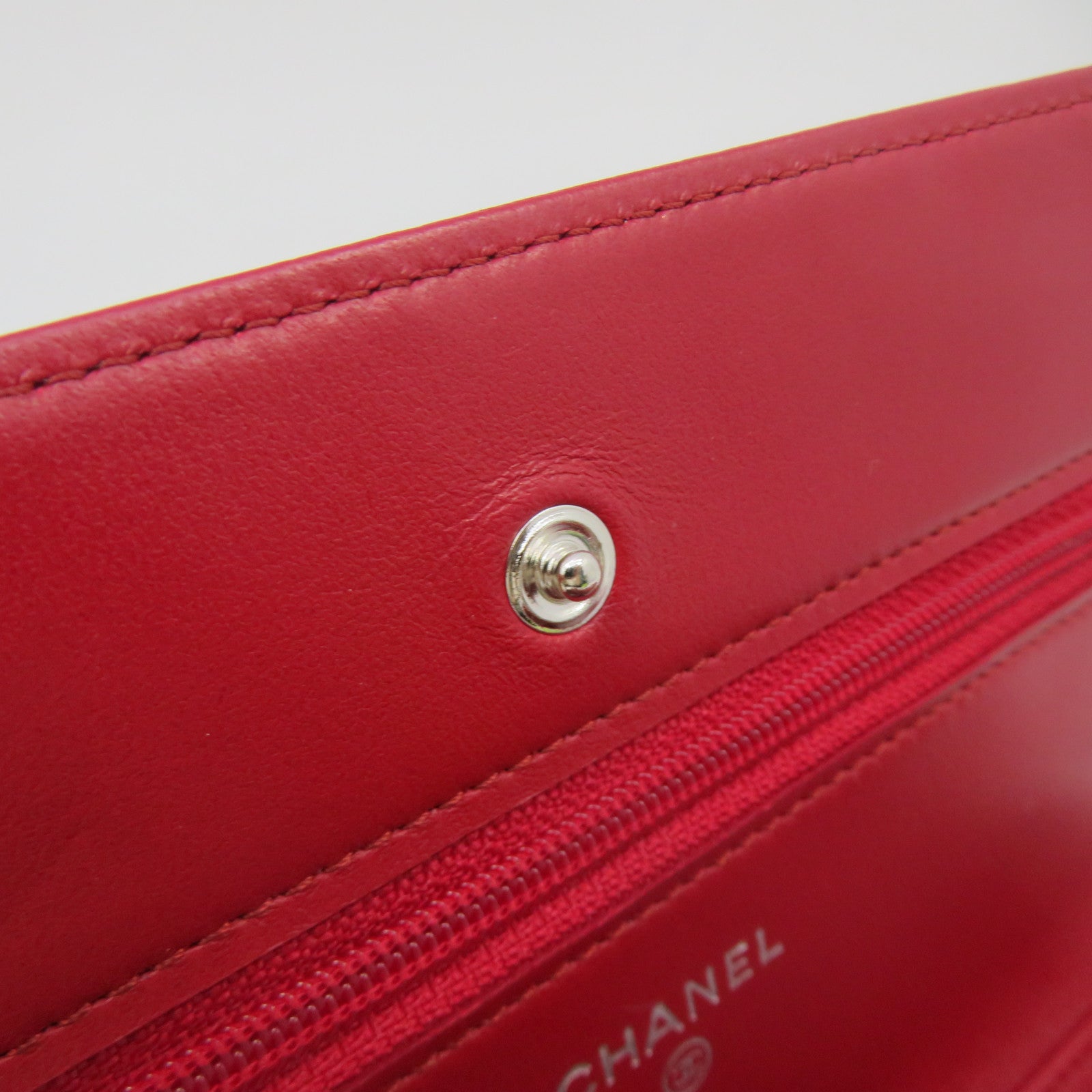 CHANEL 菱格羊皮皮革WOC Chain Shoulder Bag銀扣鏈帶錢包肩背袋紅色