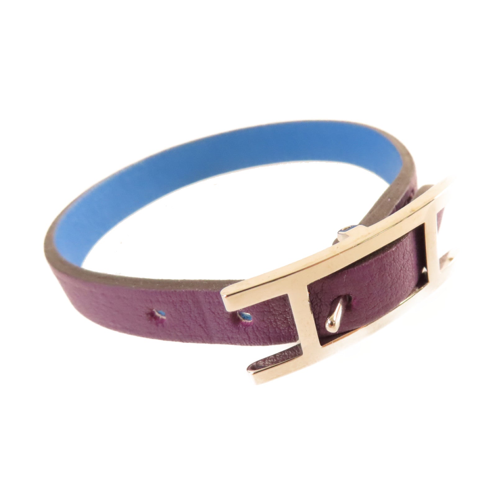 HERMES Swift皮革Behapi XS Bracelet銀扣手鏈紫色/藍色