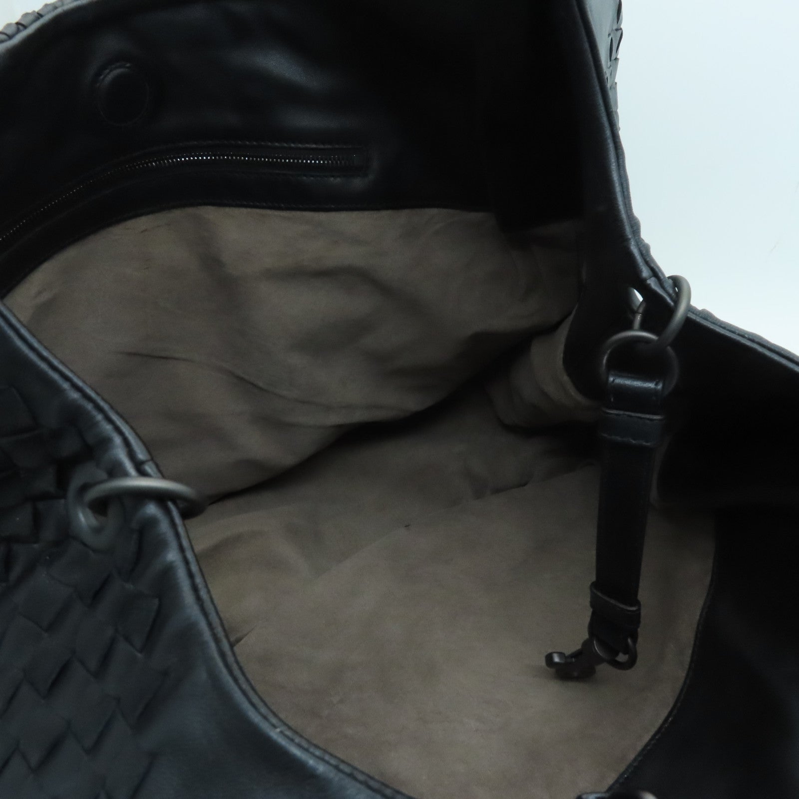 BOTTEGA VENETA Sheepskin Leather Shoulder Bag Black Buckle Black