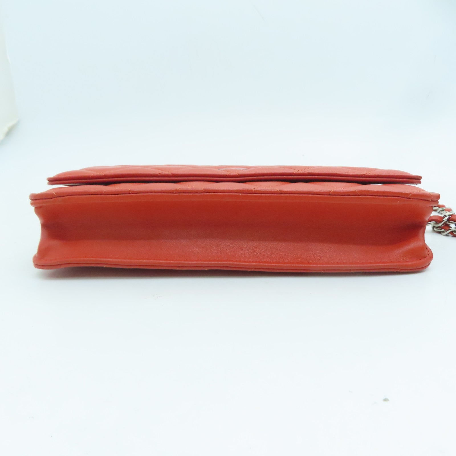 CHANEL Rhombus Sheepskin Leather Chain Shoulder Silver Buckle Chain Shoulder Bag Red