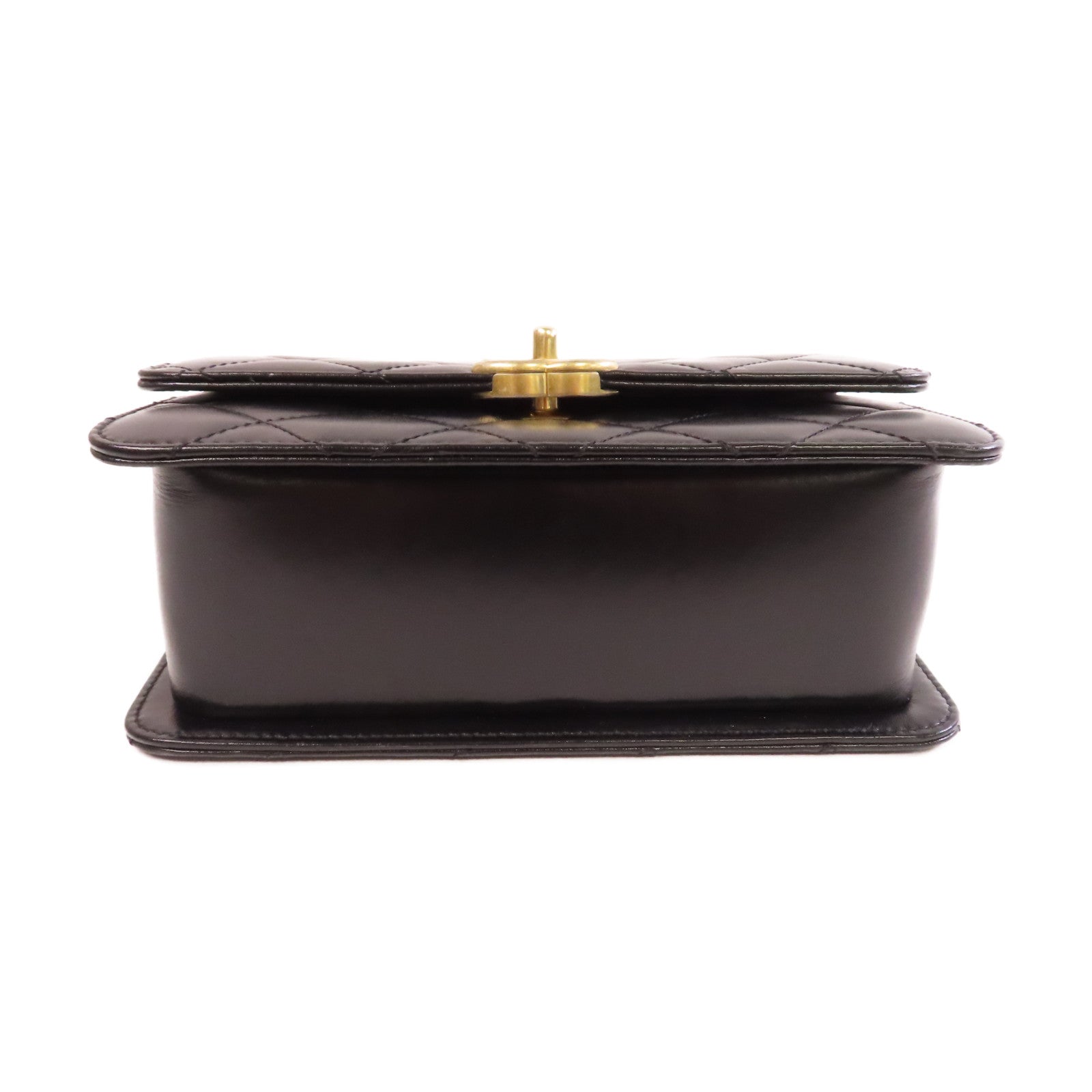 CHANEL 菱格牛皮皮革Chain Shoulder Bag金扣鏈帶肩背袋黑色