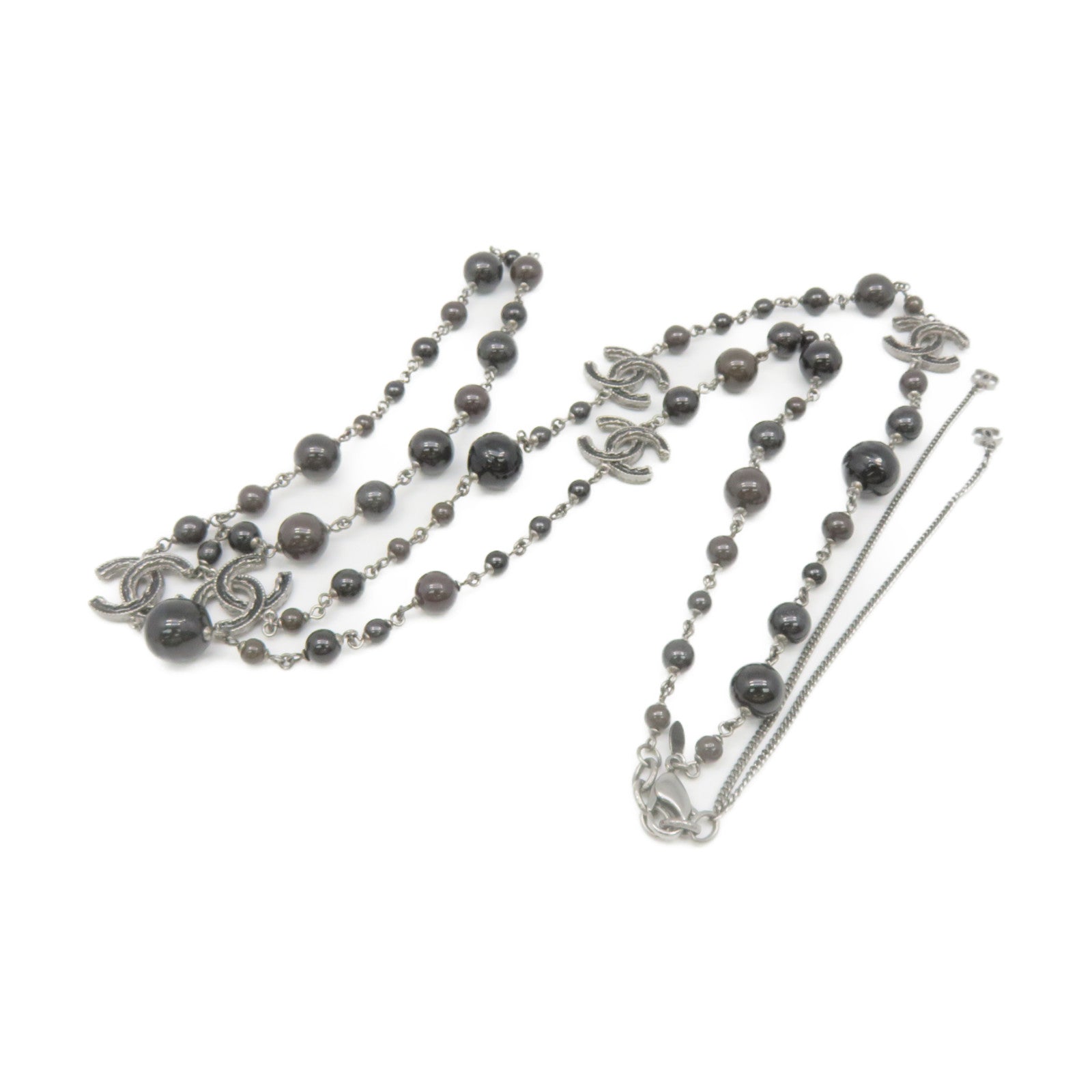 CHANEL Metal / Imitation Pearl CC Necklace Black