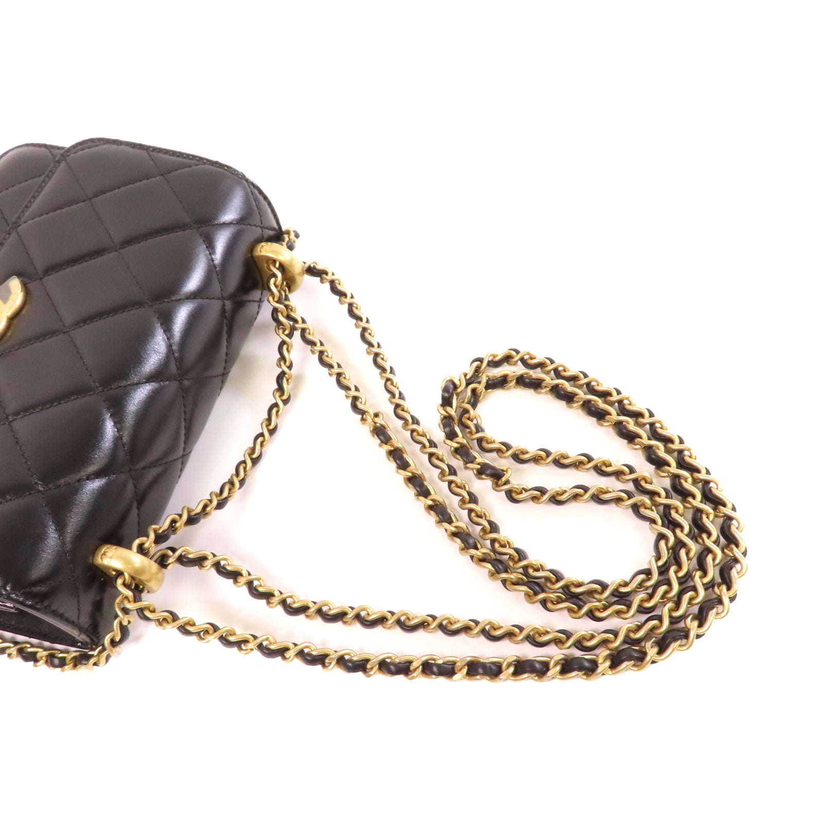 CHANEL 菱格牛皮皮革Chain Shoulder Bag金扣鏈帶肩背袋黑色