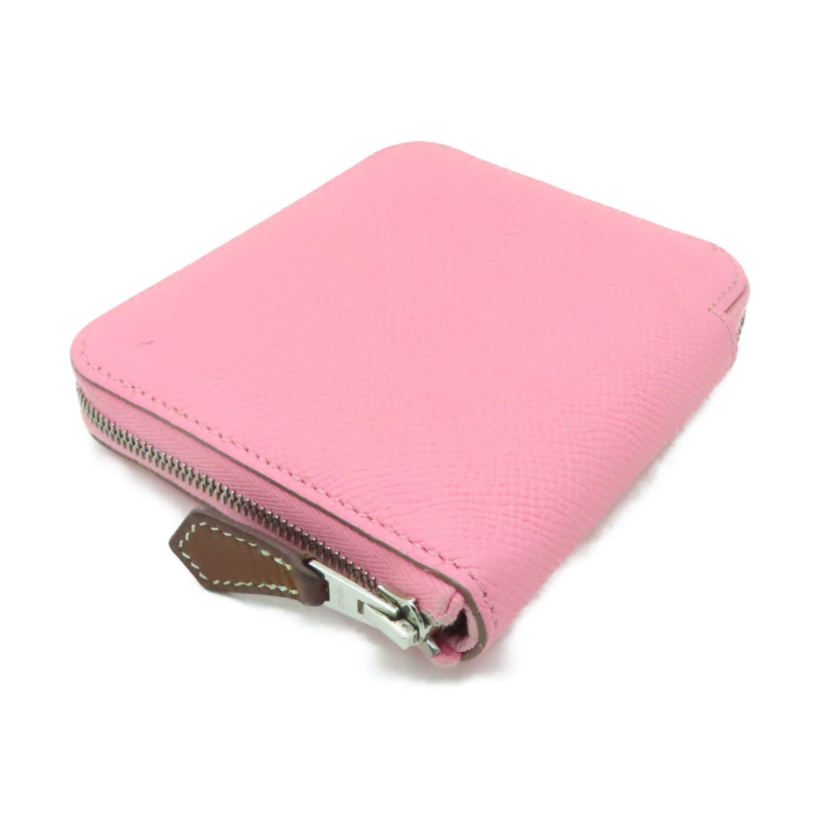 HERMES Epsom皮革Compact Wallet銀扣錢包Rose Sakura粉紅色