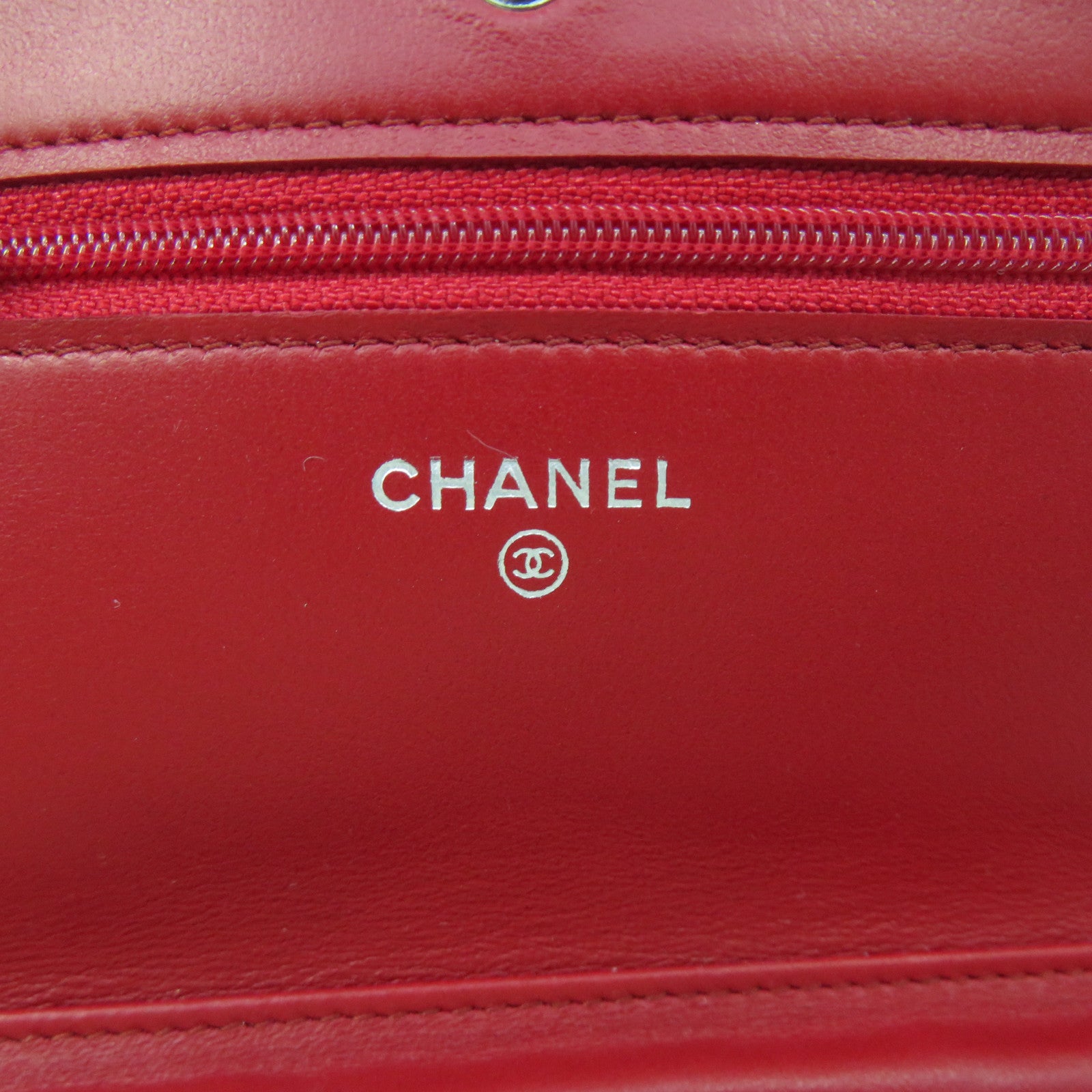 CHANEL 菱格羊皮皮革WOC Chain Shoulder Bag銀扣鏈帶錢包肩背袋紅色