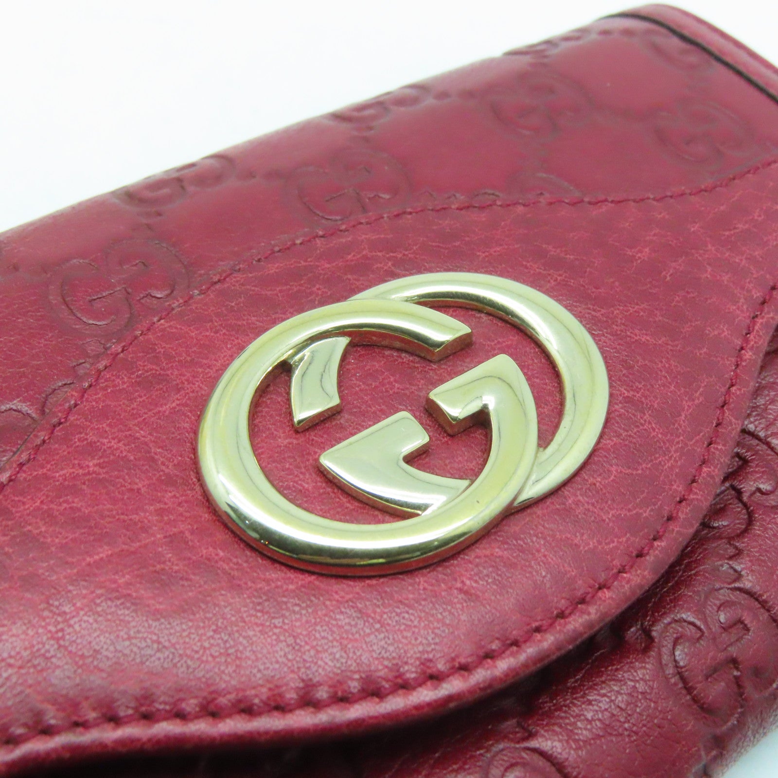 GUCCI 牛皮皮革Long Wallet金扣长钱包红色