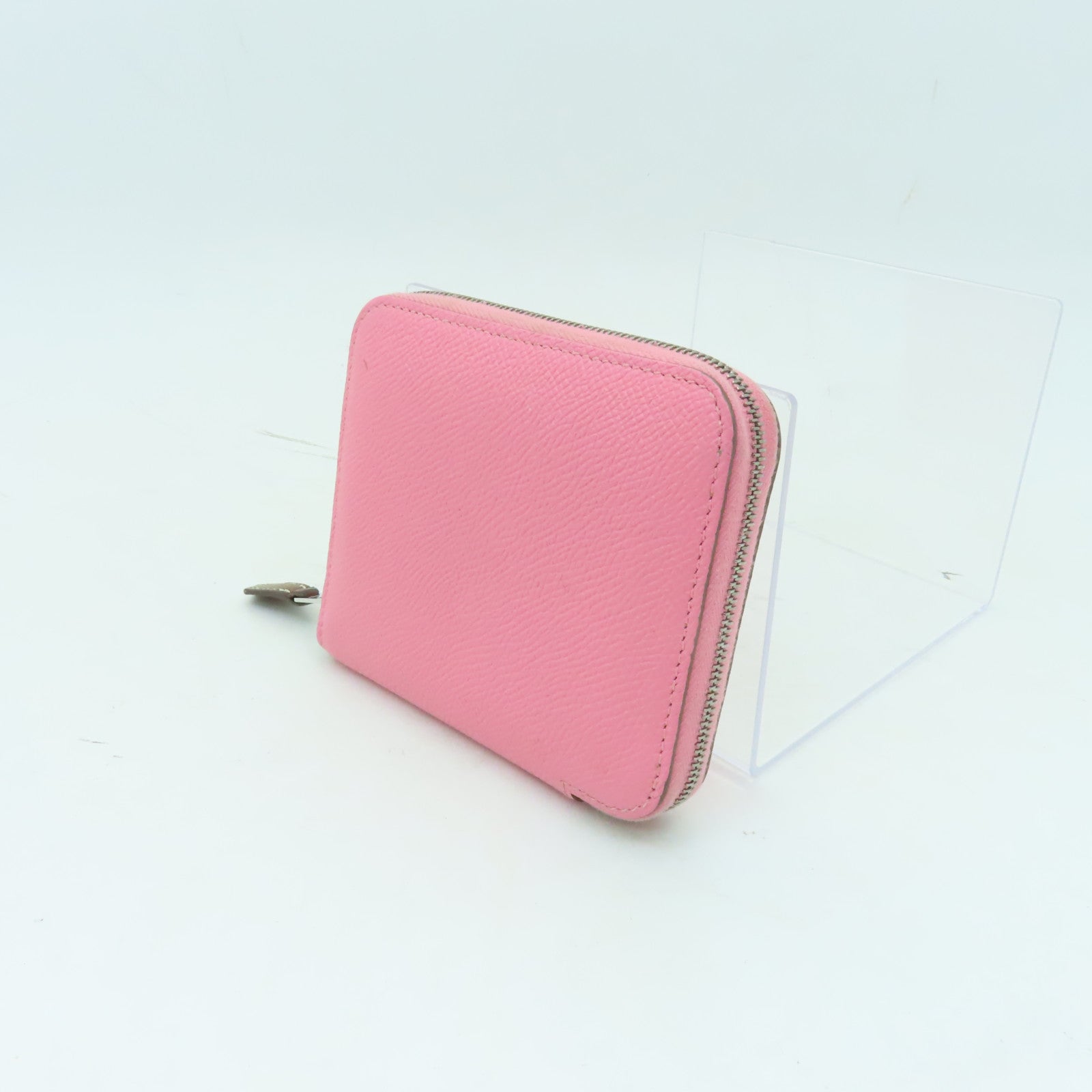 HERMES Epsom皮革Compact Wallet銀扣錢包Rose Sakura粉紅色