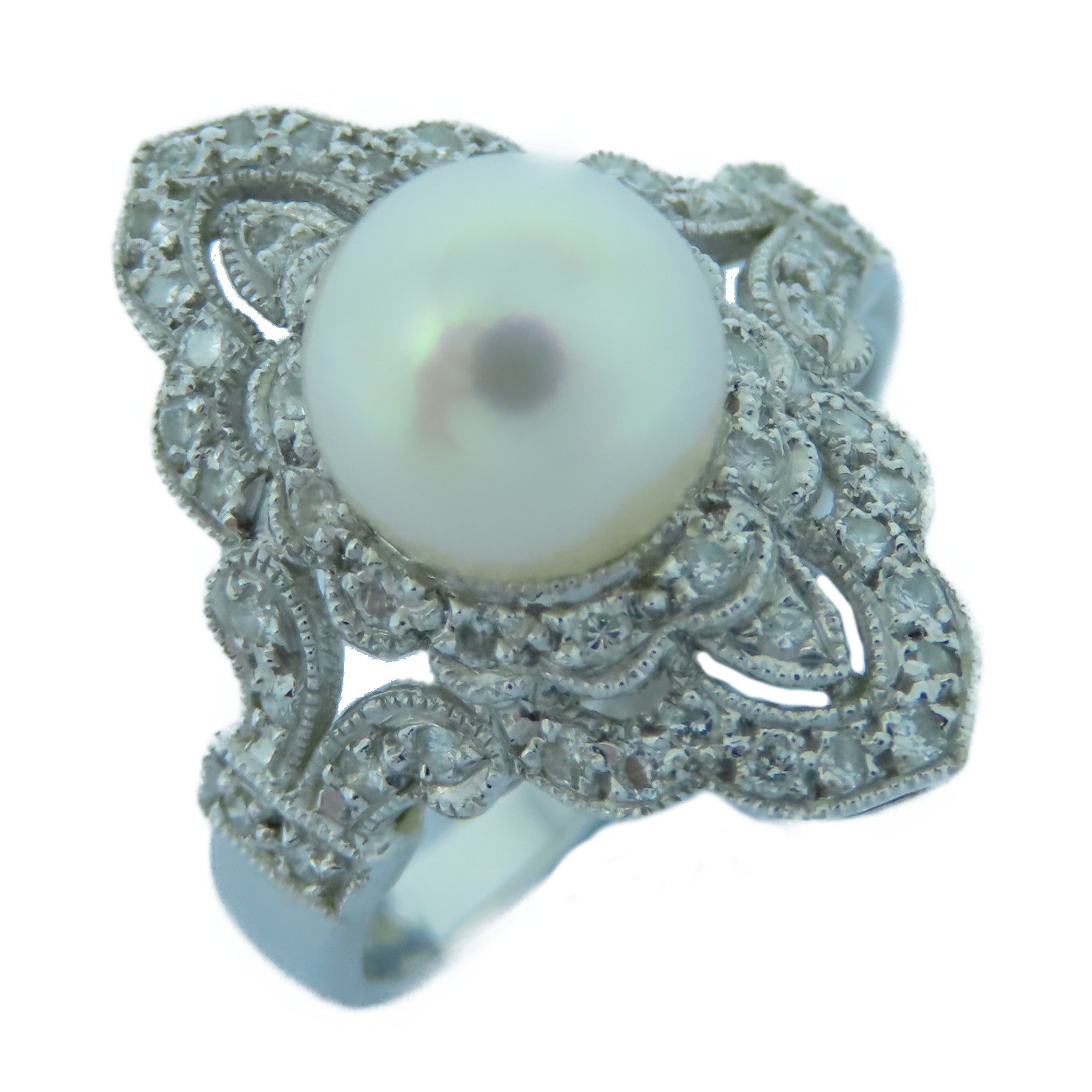 JEWELRY 18K白金Pearl Diamond Ring珍珠/鑽石戒指US#6.25