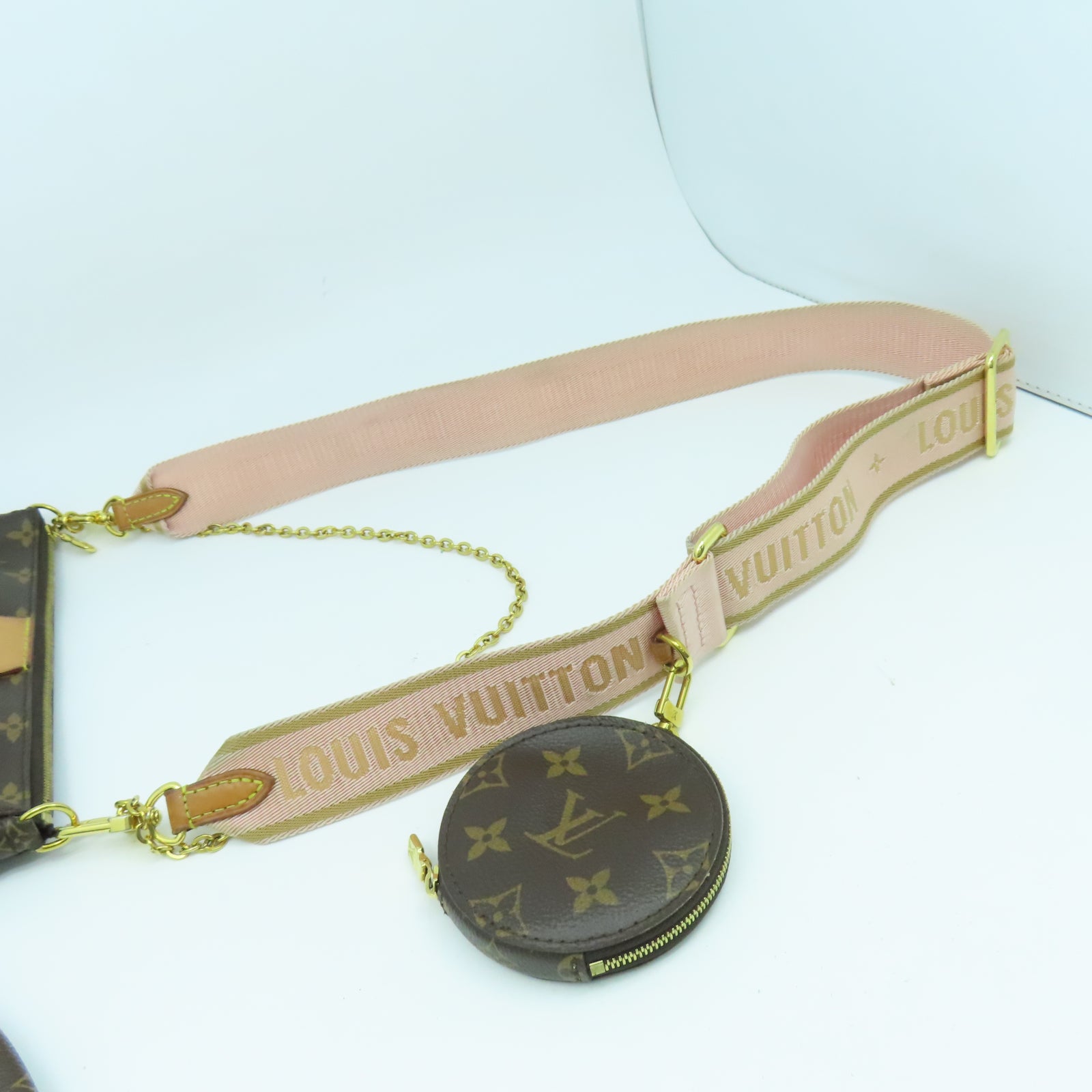 LOUIS VUITTON Monogram Multipochette Accessories金扣手挽肩背兩用袋啡色