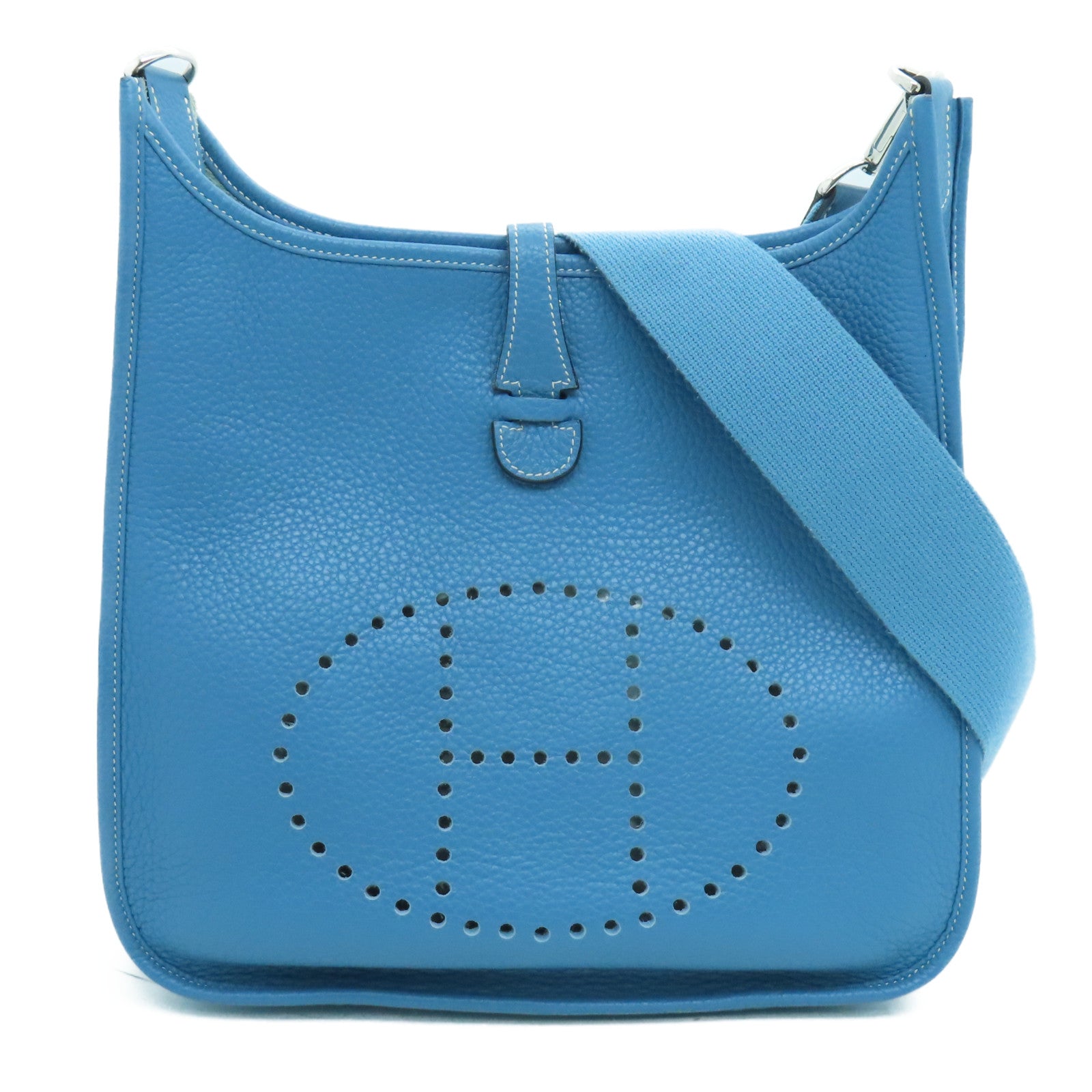 HERMES Clemence皮革Evelyne PM Shoulder Bag銀扣肩背袋藍色