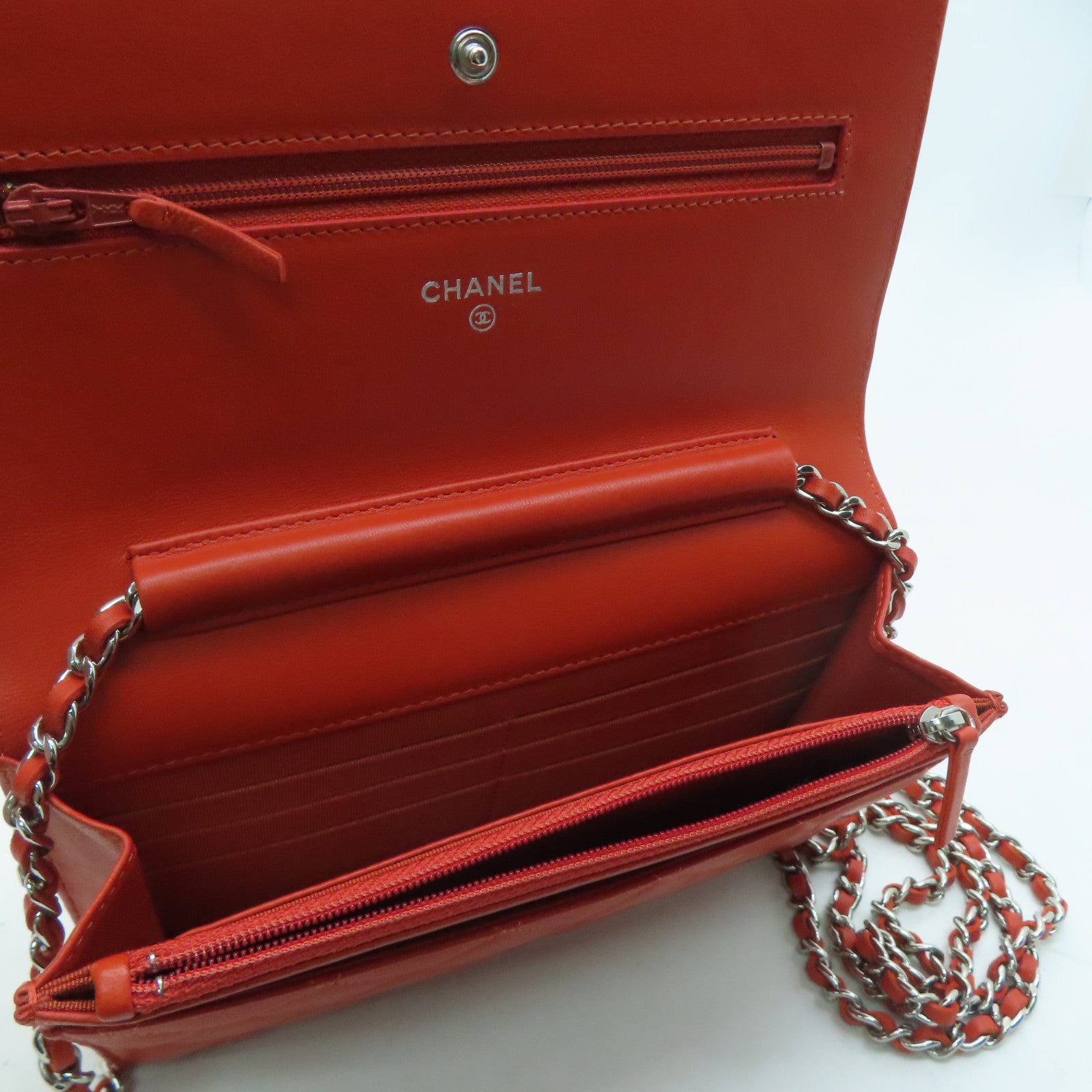 CHANEL Rhombus Sheepskin Leather Chain Shoulder Silver Buckle Chain Shoulder Bag Red