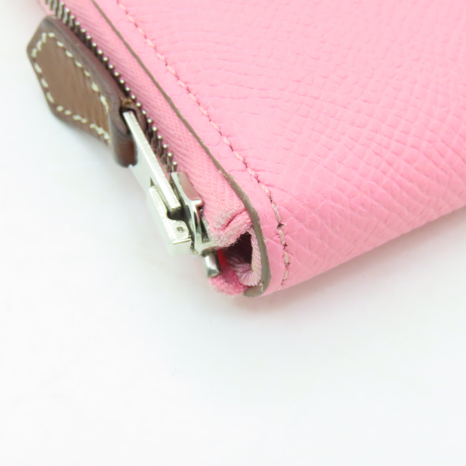 HERMES Epsom皮革Compact Wallet銀扣錢包Rose Sakura粉紅色