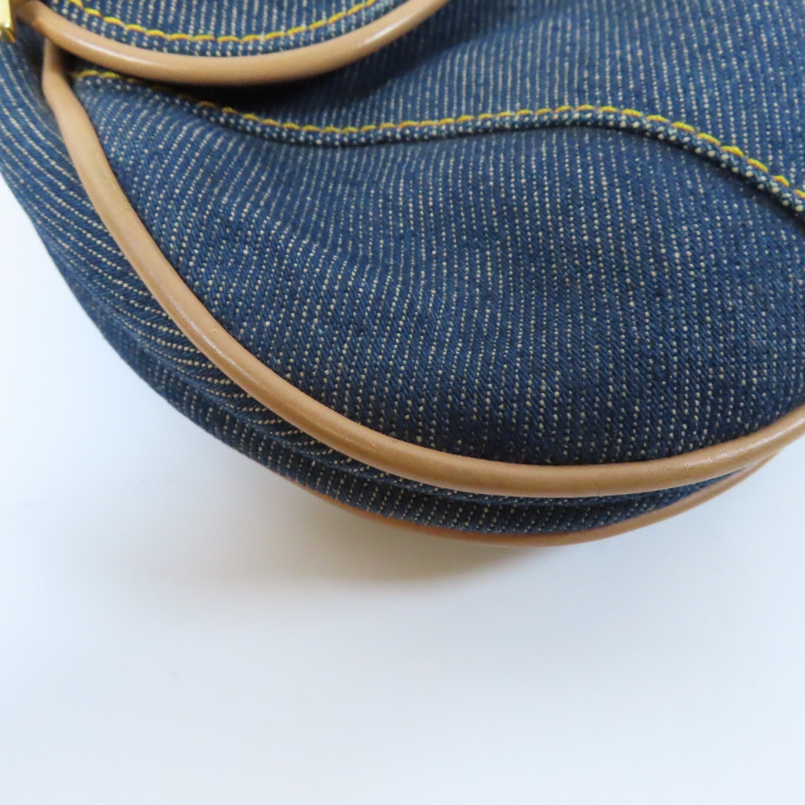 Dior 牛仔布/皮革Saddle Handbag金扣肩背袋藍色/啡色