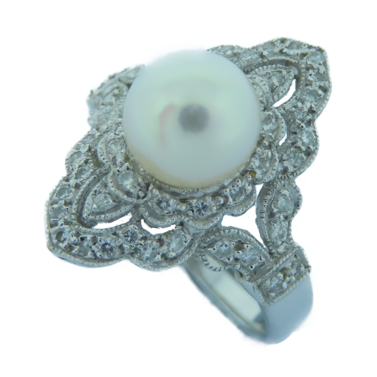 JEWELRY 18K白金Pearl Diamond Ring珍珠/鑽石戒指US#6.25