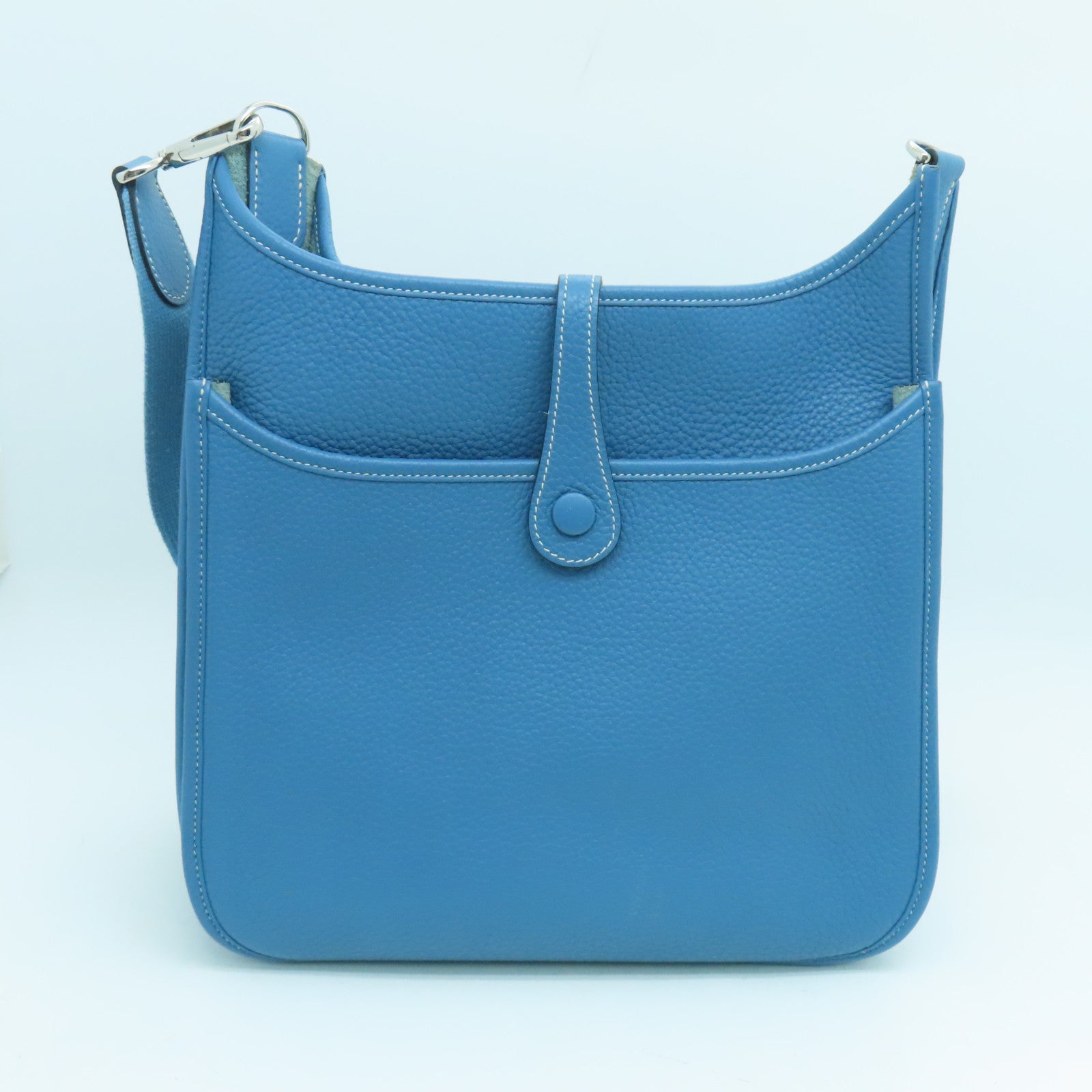 HERMES Clemence皮革Evelyne PM Shoulder Bag銀扣肩背袋藍色