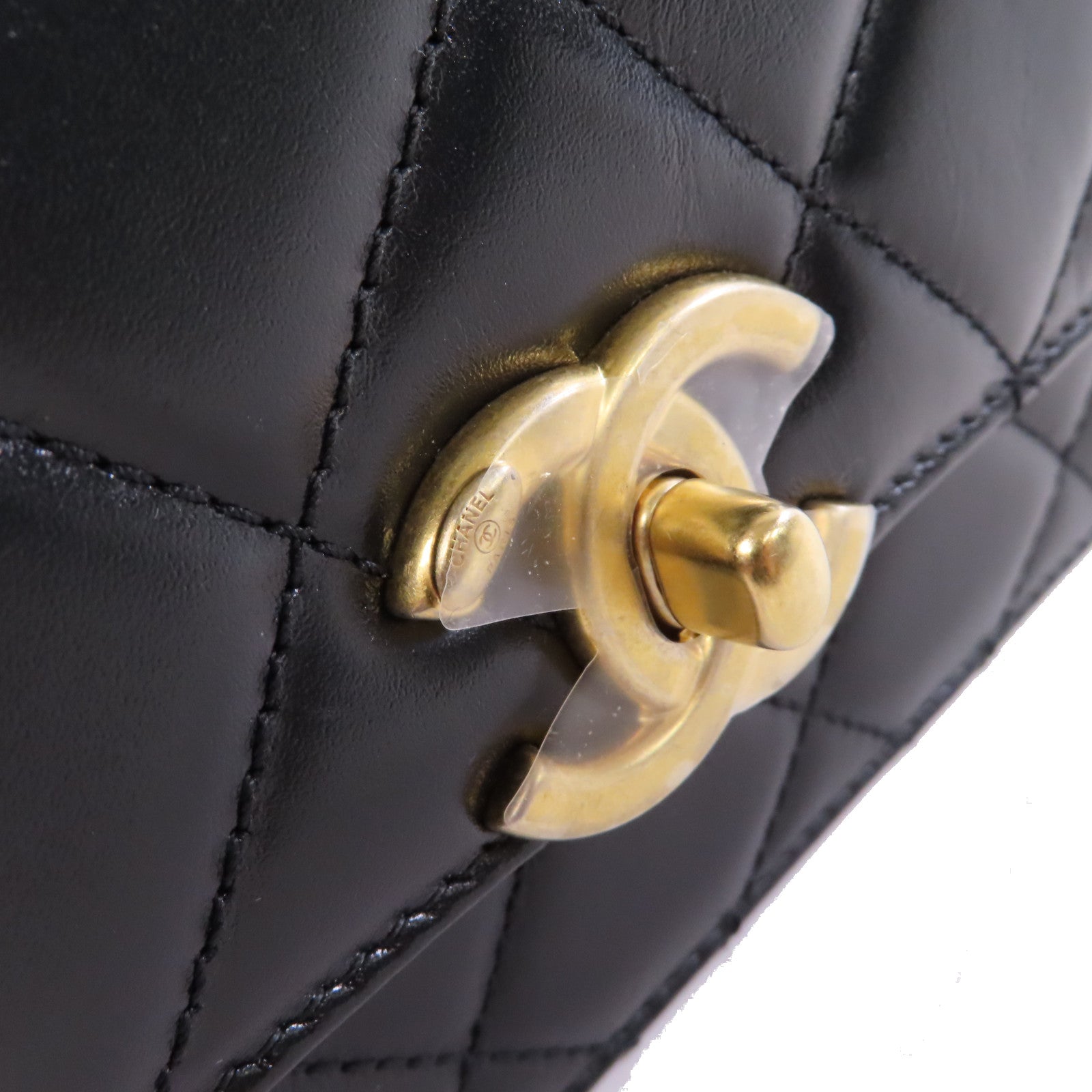 CHANEL 菱格牛皮皮革Chain Shoulder Bag金扣鏈帶肩背袋黑色