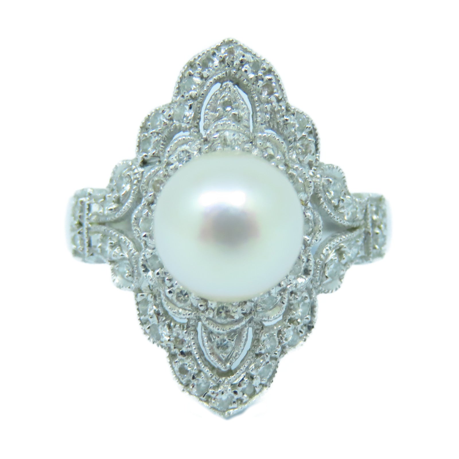 JEWELRY 18K白金Pearl Diamond Ring珍珠/鑽石戒指US#6.25