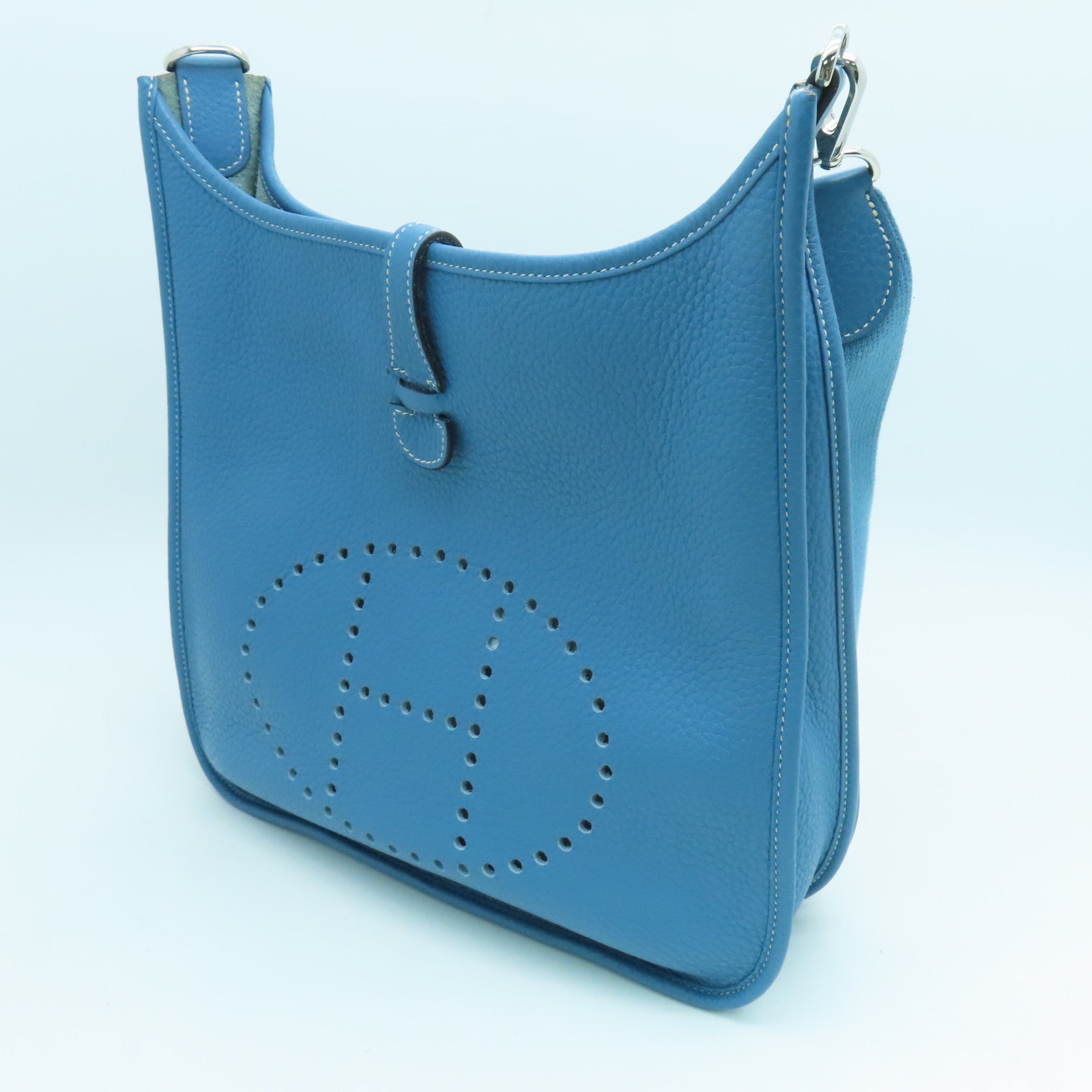 HERMES Clemence皮革Evelyne PM Shoulder Bag銀扣肩背袋藍色