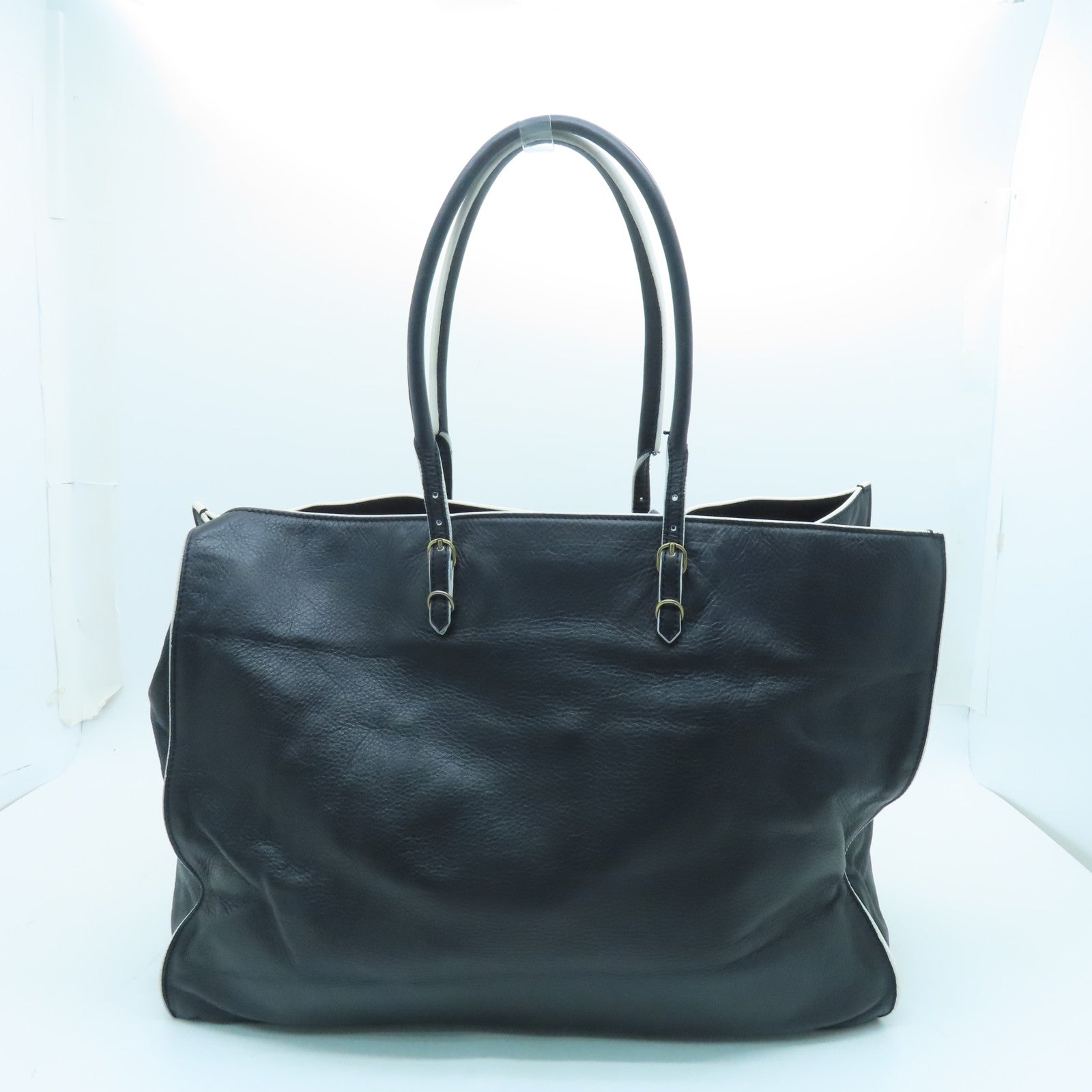 BALENCIAGA Sheepskin Leather Papier A4 Tote Gold Buckle Handle Shoulder Backpack Black